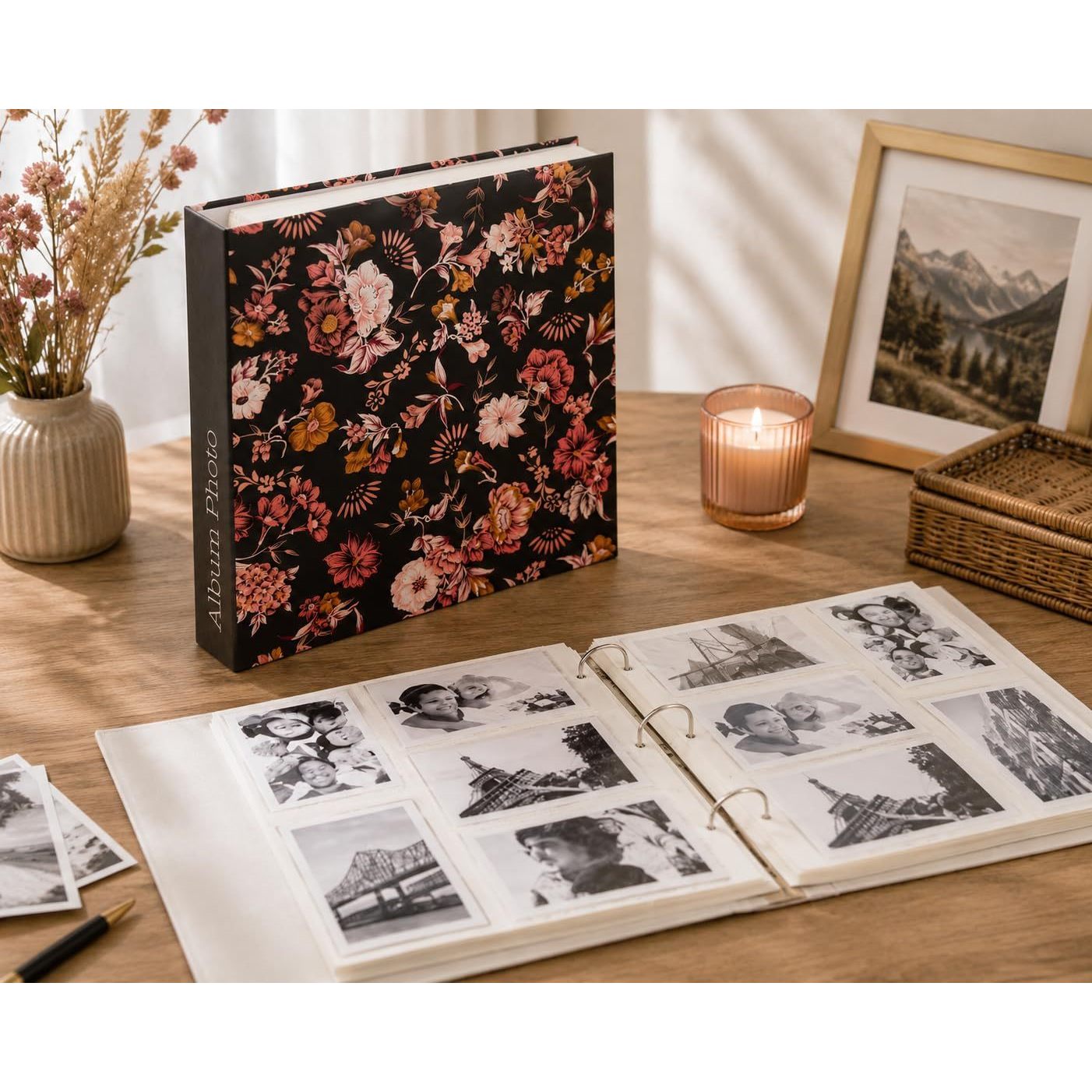 TEMU Album Photo Grande 500 Photos 10 x 15 cm – 34 x 33 cm – Couverture Rigide Flower Retro