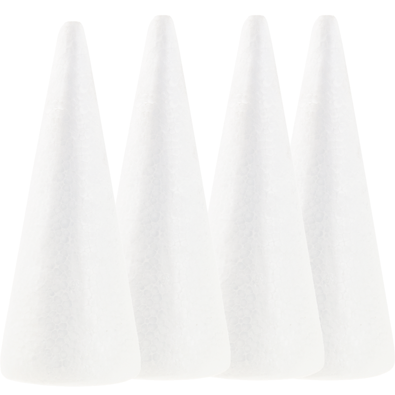 Image of Styrofoam Cones For Christmas Tree Decoration, 17cm, Large, 4-piece Set