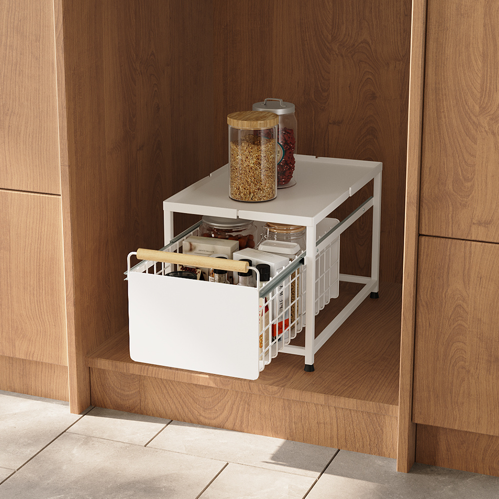 Under-Sink Storage Rack with Multi-Tier Drawer Design