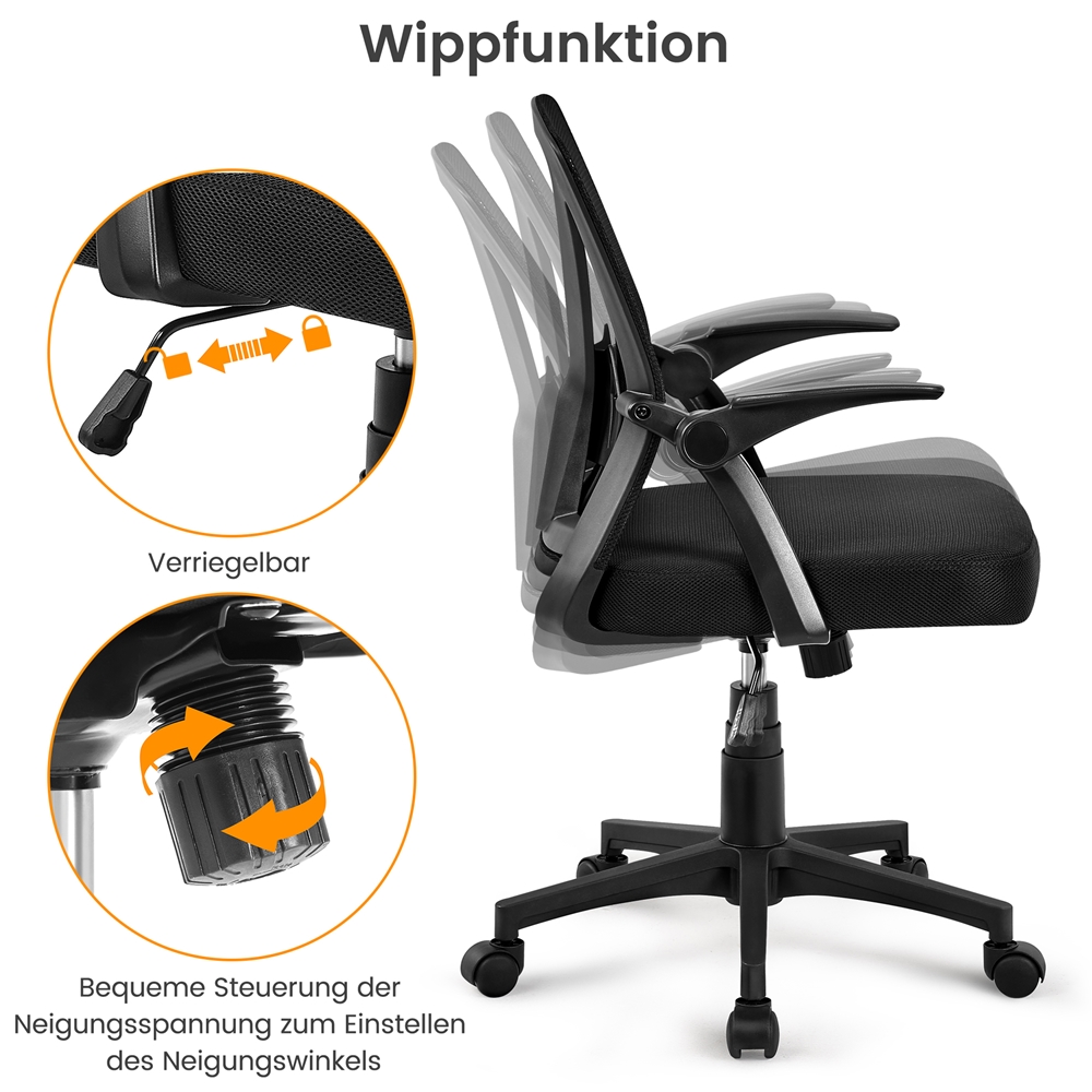 Image of Costoffs Office Chair Ergonomic Desk Chair Made Of Mesh Fabric With Foldable Armrests Height-adjustable Swivel Chair