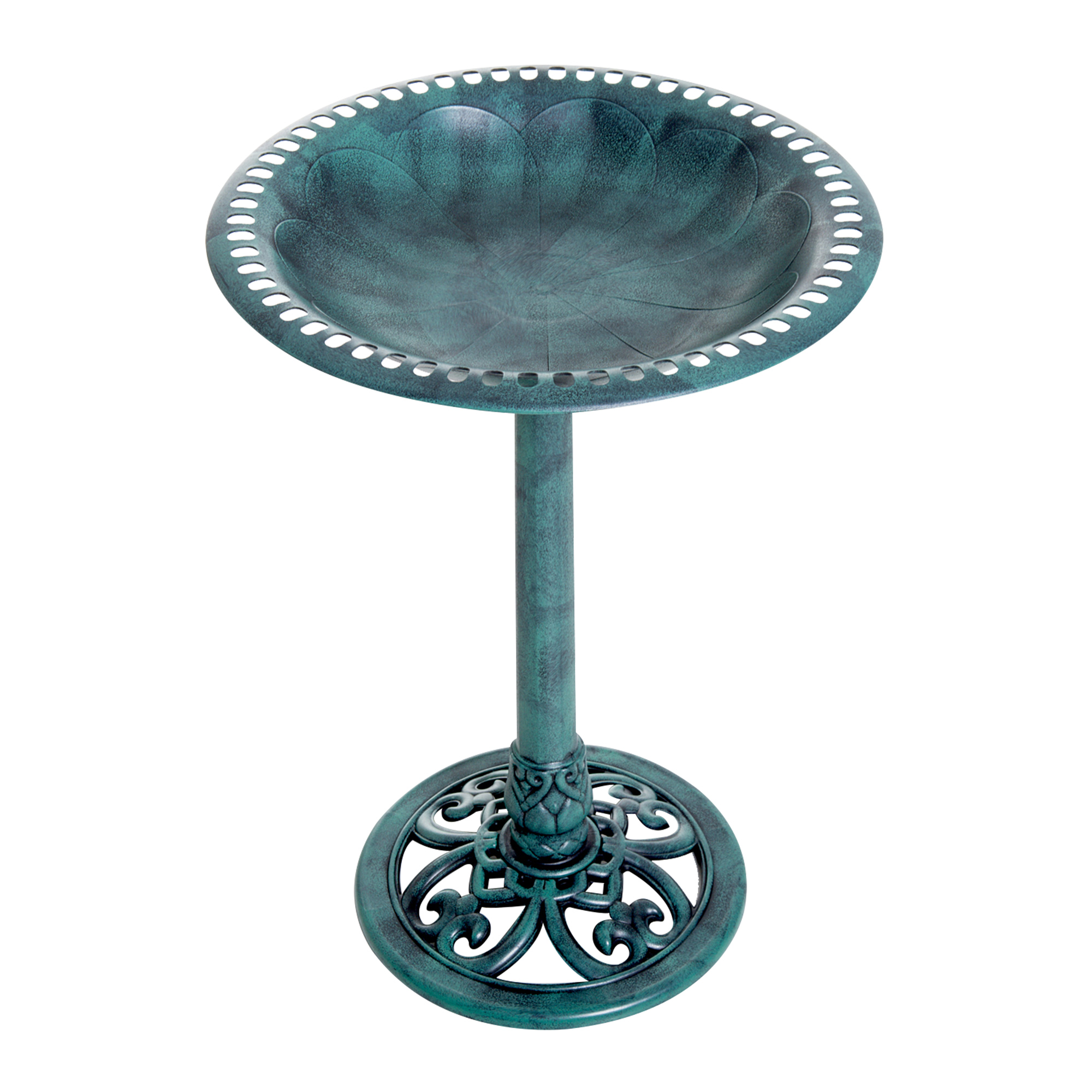 Outsunny 50cm Diameter Bird Bath, 69.5cm Tall Outdoor Bird Feeder With Shell Design Flower Decoration, Standing Bird Watering Station For Birds