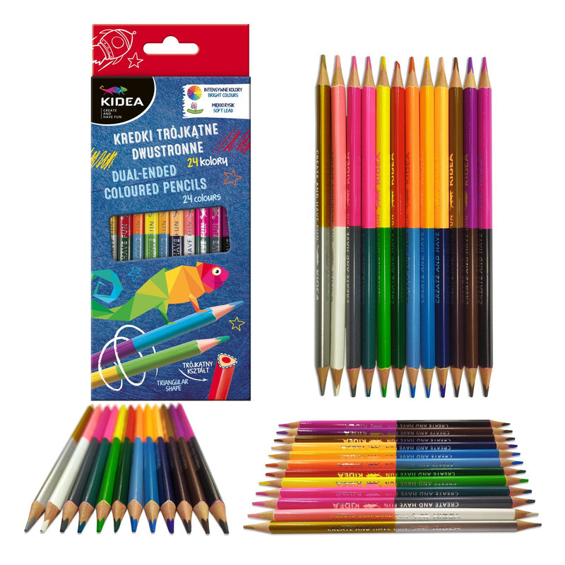 Double-sided Triangular Pencils, 12 Pieces, 24 Colors, Kidea No. 0328