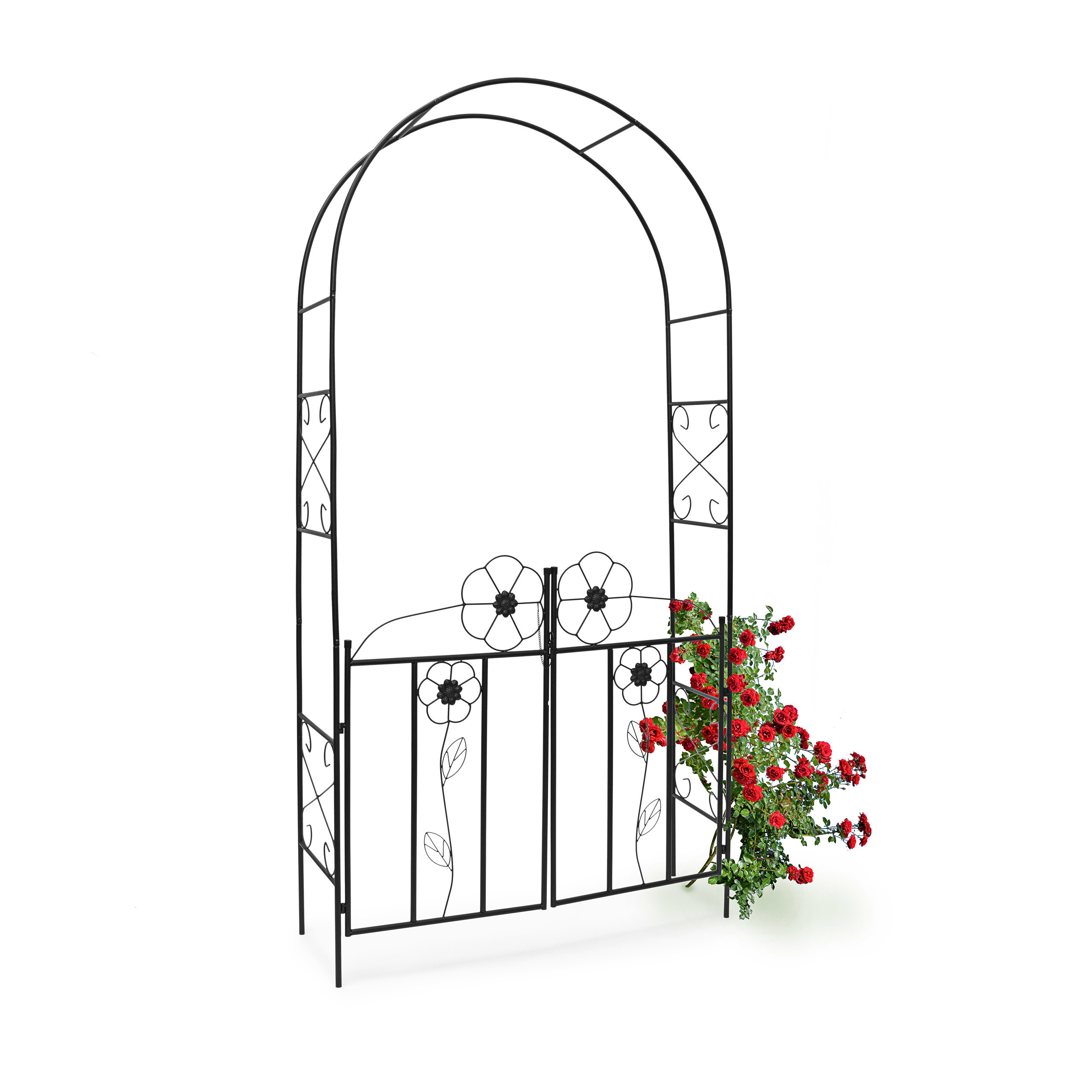 metal arch with gate for roses