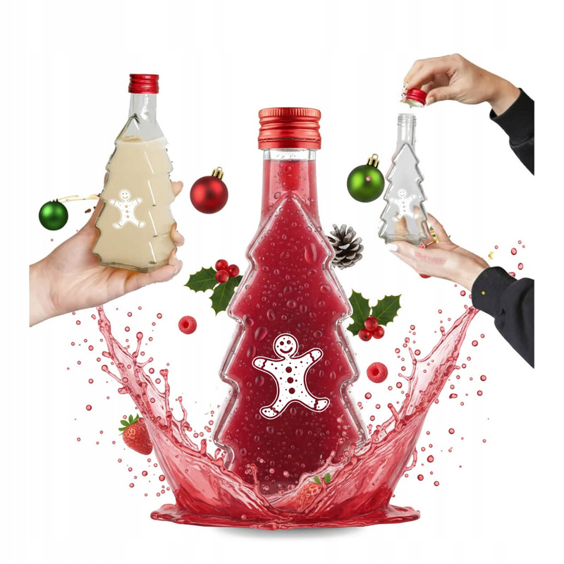 TEMU Christmas Tree Bottle 250ml, Decorative Glass Bottle With Lid, Printed For Liquor Or Juice