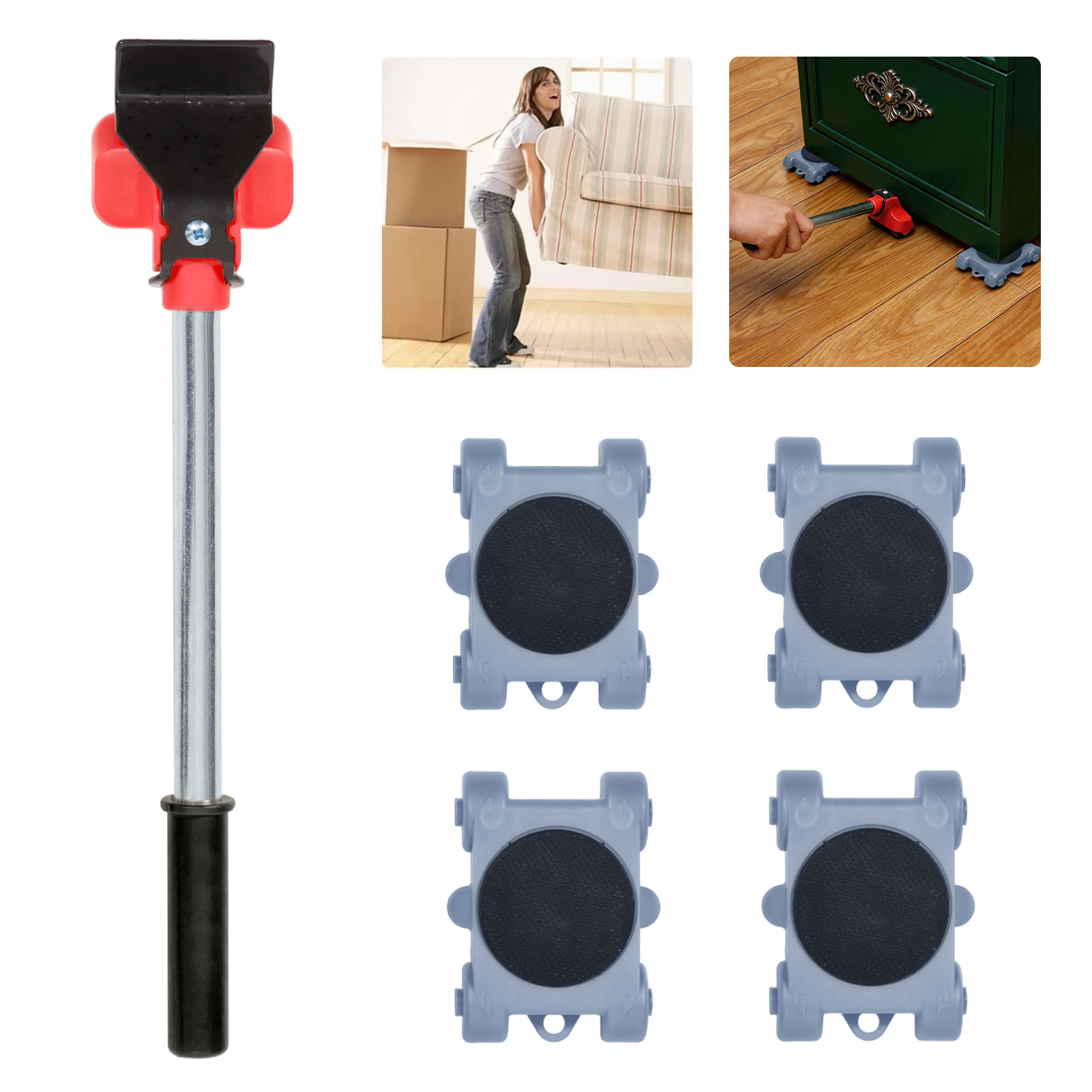 TEMU Furniture Mover 5pcs Kit (grey) Heavy Duty 360 Degree Rotation Wheels For Heavy Furniture Moving With Galvanized Steel + Pp Material Furniture