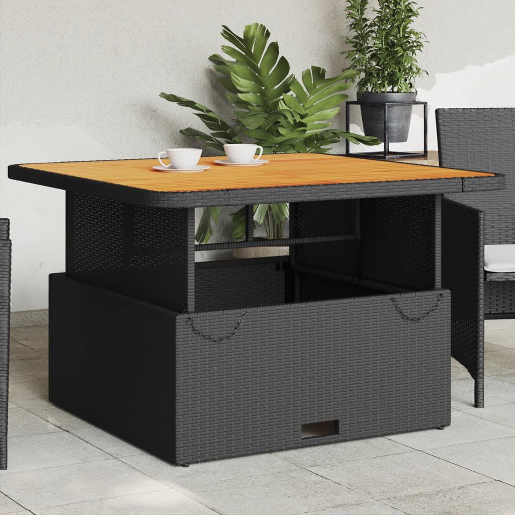 Garden Table Black 110x110x71 Cm Poly Rattan And Acacia Wood