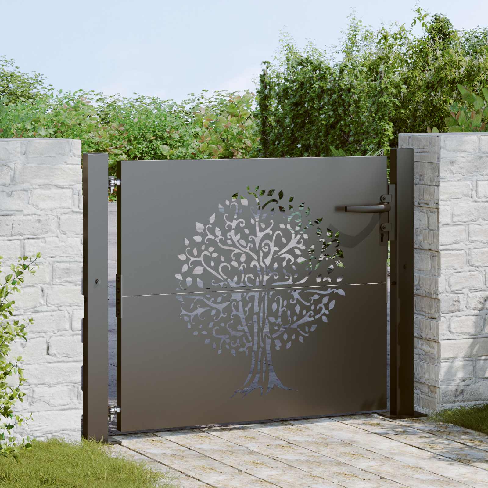 Garden Gate 110 X 105 Cm Coated Steel Lockable, Garden And Terrace Gate, Rectangular, Modern, , Weather-resistant, , Stylish Access