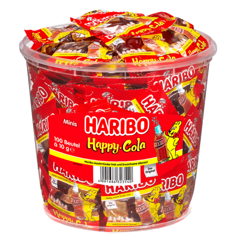 Haribo - Happy Cola Minis - 100 Minibeutel, 1kg Dose