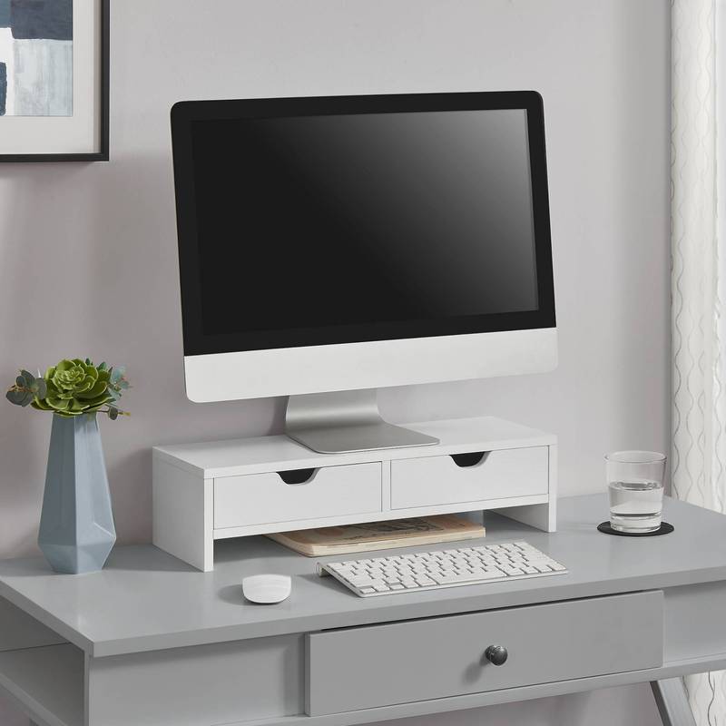 Image of Mänttä Monitor Stand With 2 Drawers, Monitor Riser 50x18x13cm, Screen For Laptop, Computer, Notebook In Colors