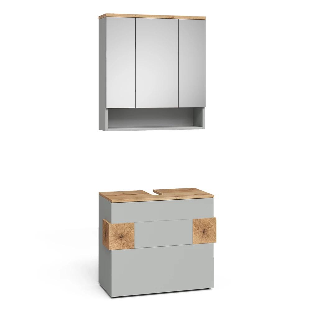 Eden Gray/artisan 2-piece Bathroom Furniture Set With Washbasin Cabinet And Mirror Cabinet, Particle Board, 16mm, Bathroom Set