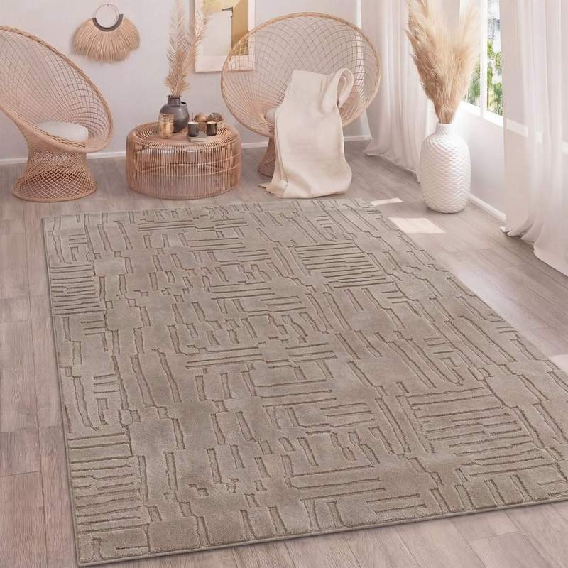 Image of Living Room Carpet Bedroom High Pile Washable Scandinavian Geometric Bohemian