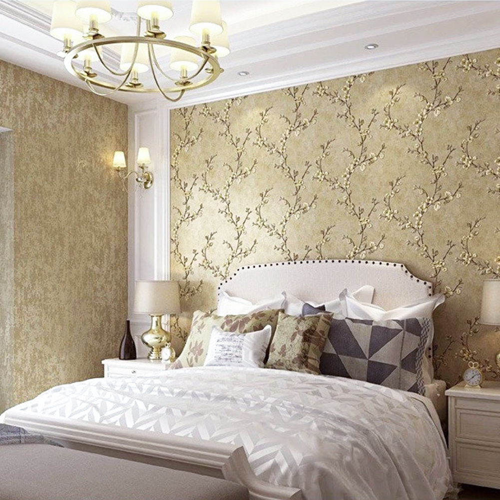 TEMU Non Woven Yellow Embossed Damask Wallpaper Bedroom Living Room Background Floral Pattern 3d Textured Wall Paper Home Decor 9.5mx53cm