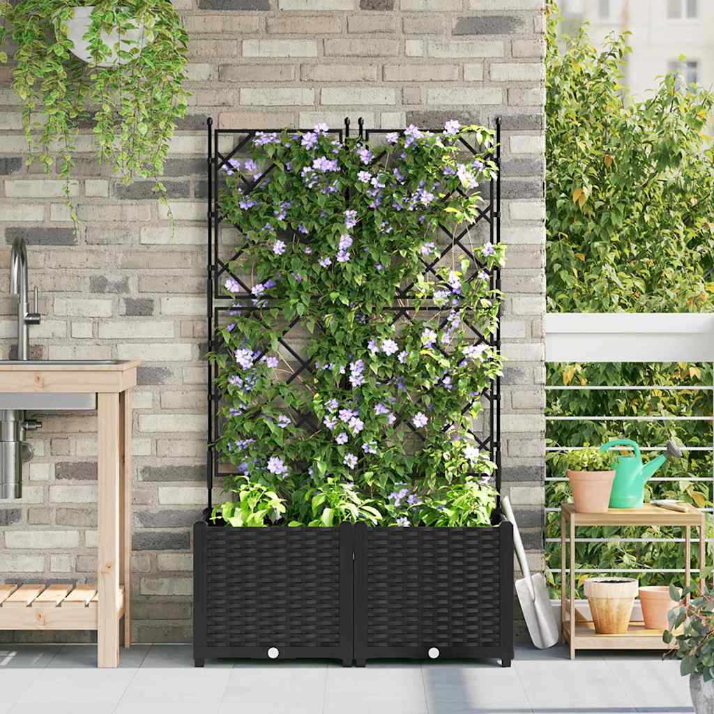 Vidaxl Garden Planter 2pcs Black 80 X 40 X 143 Cm Plastic, And Terrace, Elegant Planter Box, Functional Outdoor Decoration, Minimalist Container For Versatile Gardening