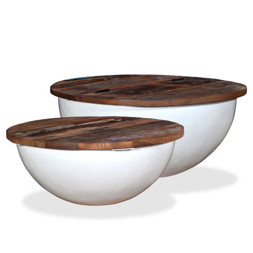 Image of Vidaxl Coffee Table Set 2-piece, Nesting Table, Side Table, Living Room Table, Coffee Table, Sofa Table, Tea Table, Solid Wood, White, Bowl Shape