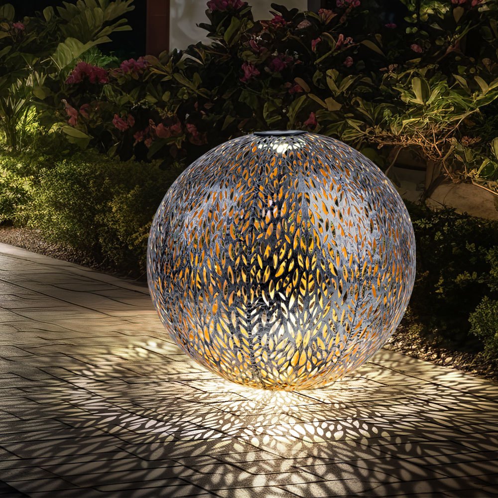 Solar Garden Solar Light Led Plug-in Light Ip44, Ground Spike, Gold Metal Pattern, 1x Led 3000k, Dxh 27x38 Cm