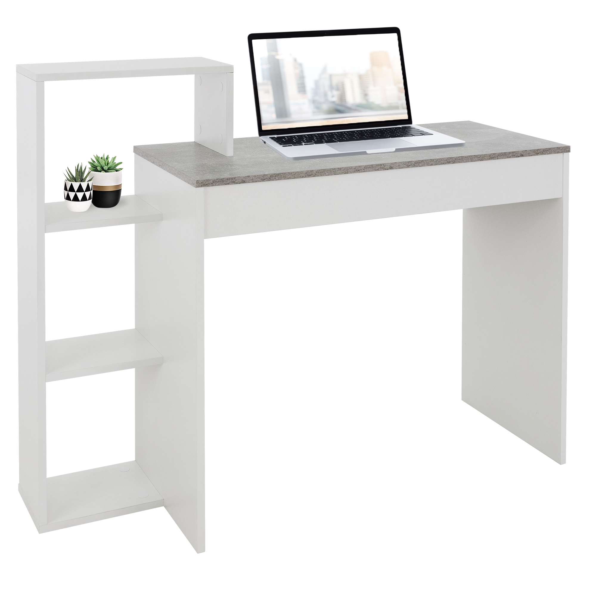 Ml- With Shelf, 110x72x40 Cm, Worktable With Tabletop And 3 Shelves, Office Desk, Computer Desk, Pc Desk, 2-in-1 System For Home, Study Or Office