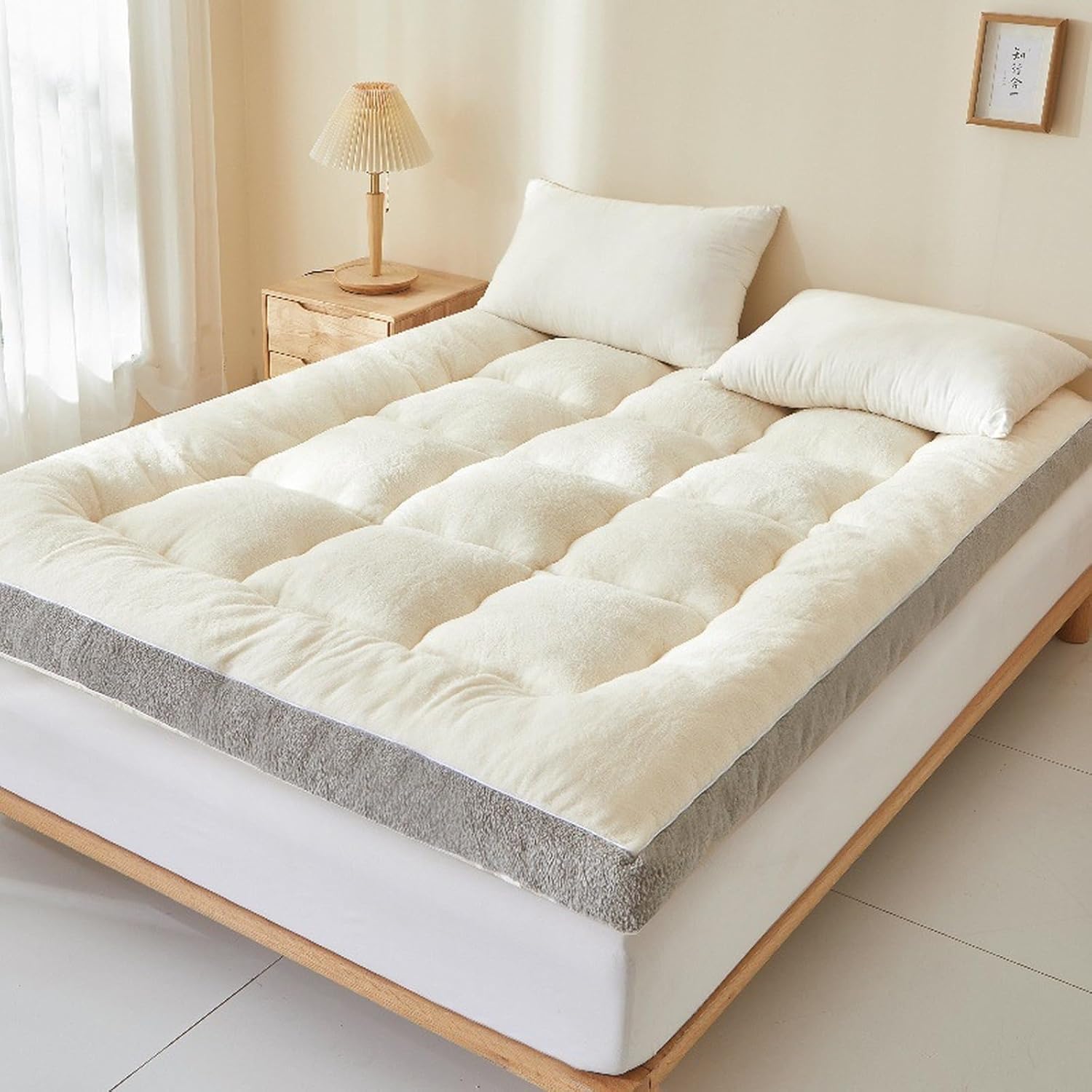 TEMU 1pc Foldable Mattress Topper Fleece Floor Futon Pad 10cm Thickness Hotel-quality Elastic Corner Straps For Soft Fluffy Warm Winter Bedding Mat