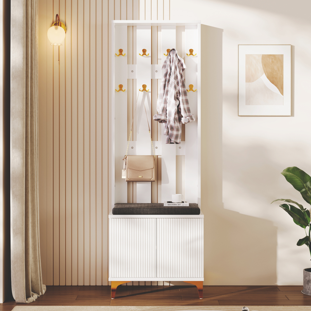 Wardrobe Set With Shoe Bench And Cushion, Wardrobe Front With Hooks [old Sku:wf32579234w]