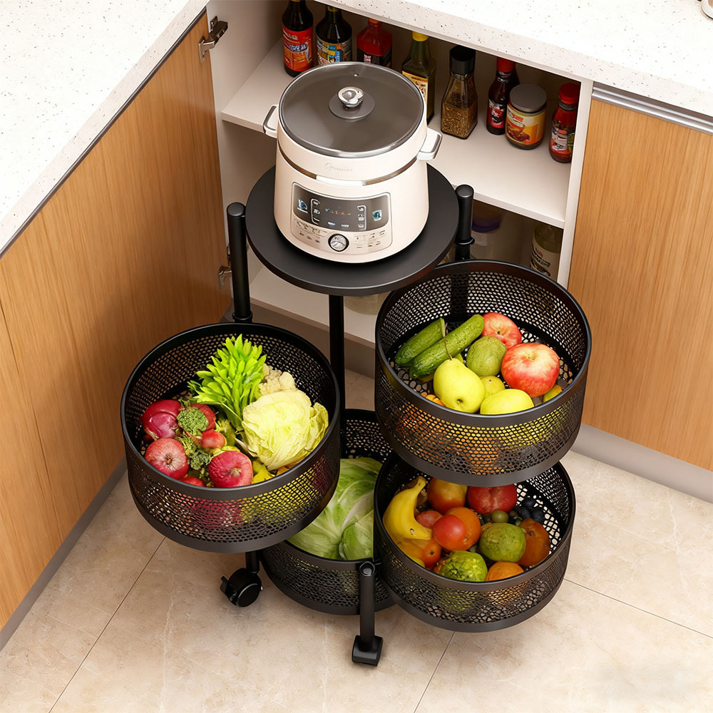 Large Capacity Round Metal Kitchen Storage Rack with Wheels