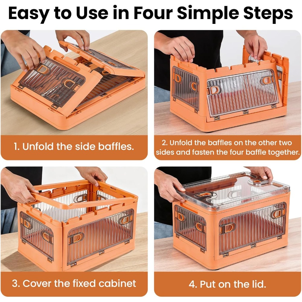 2 Pack 28L Folding Storage Boxes with Lids and Wheels
