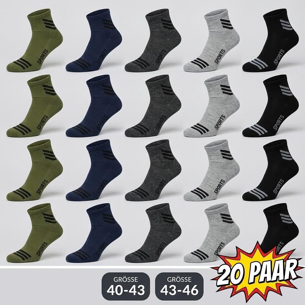 Image of 20 Pairs Of Men's Sports Socks For – Comfortable, Soft, With Sports Lettering, Casual, For Training And Leisure, 85% Cotton, Size 40-43 / 43-46