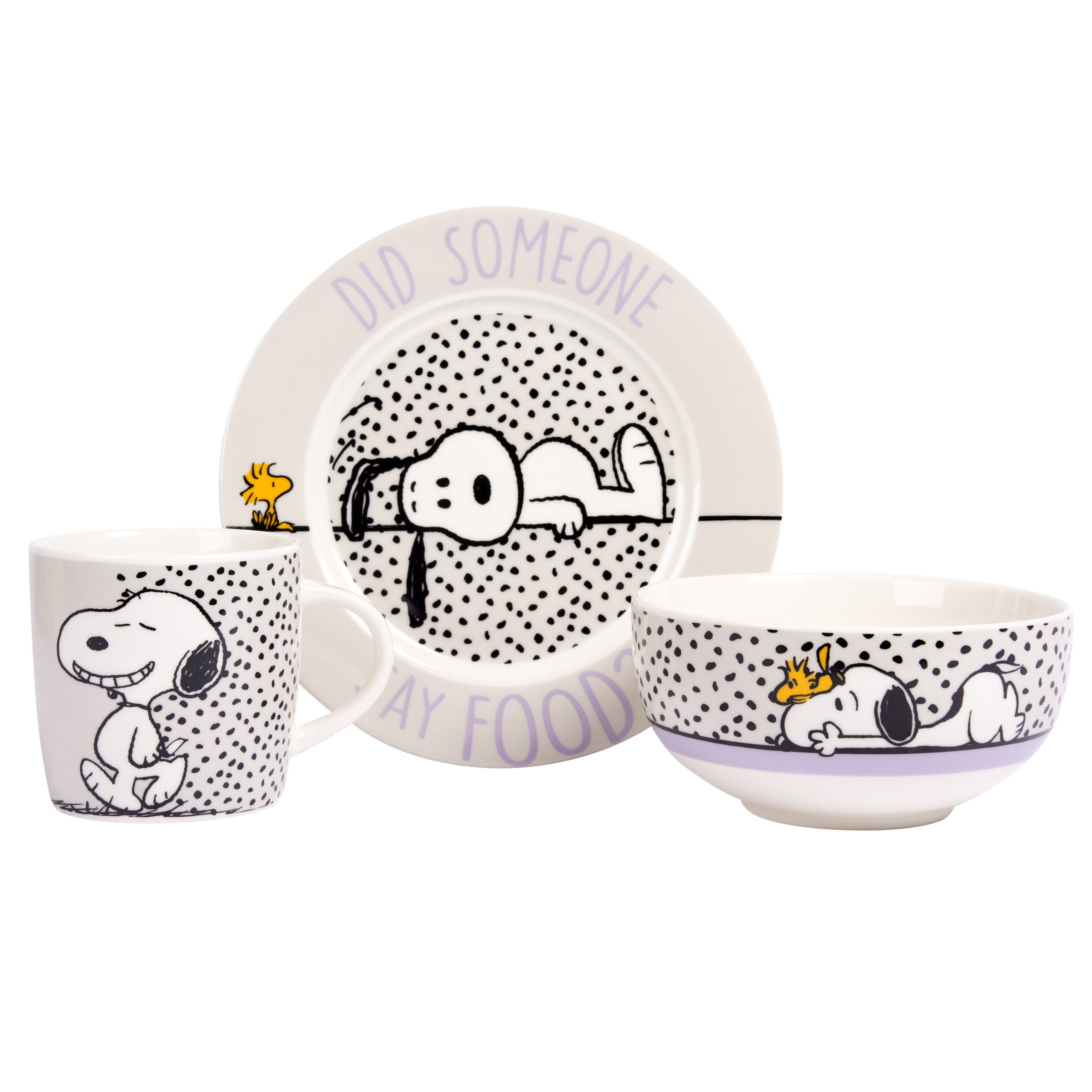 Image of The Breakfast Set - Did Say Food! 3pcs Porcelain Dish Set White, Consisting Of Plate, Bowl & Cup.