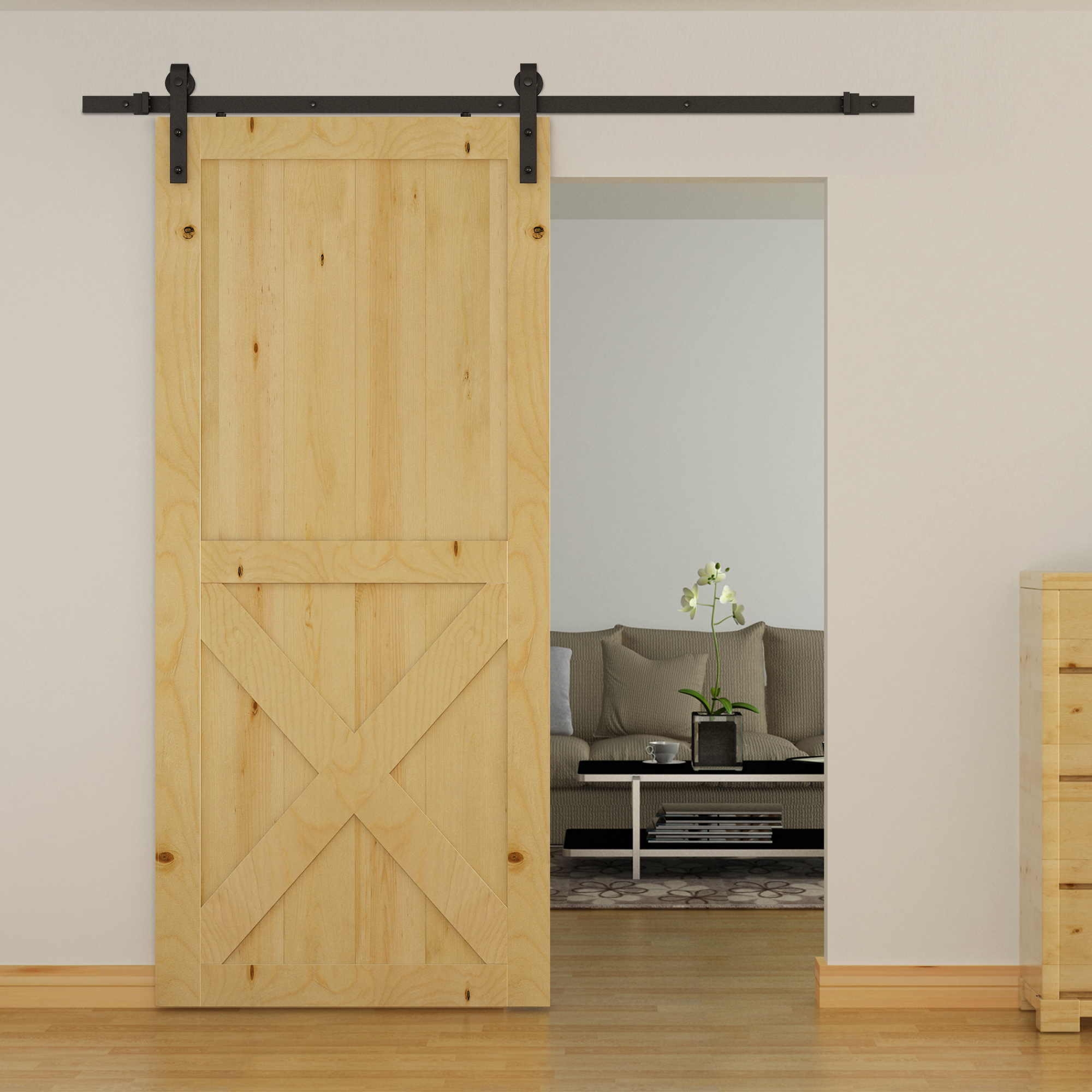 Image of Homcom Sliding Door Hardware Kit 200 Cm Complete Set With Tracks, Rollers, Track Stoppers, Set Of Door Screws, Sliding In Steel