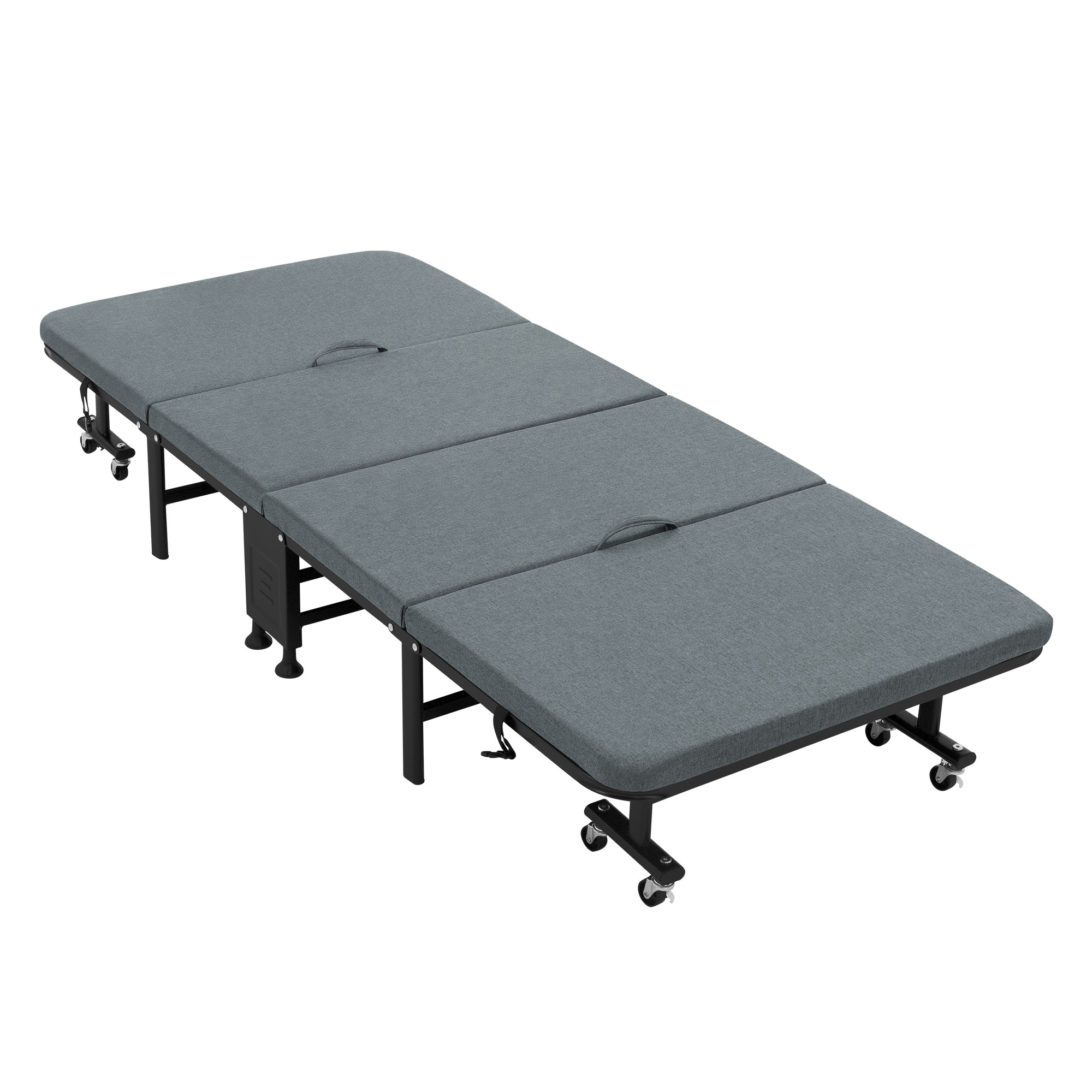 Image of Ecd Germany Guest Bed, Foldable Single Bed, Folding Bed With Mattress/cushion, Travel Bed On 8 Wheels, , Stable Up To 200 Kg Capacity, Portable Metal Bed For Kids & Adults