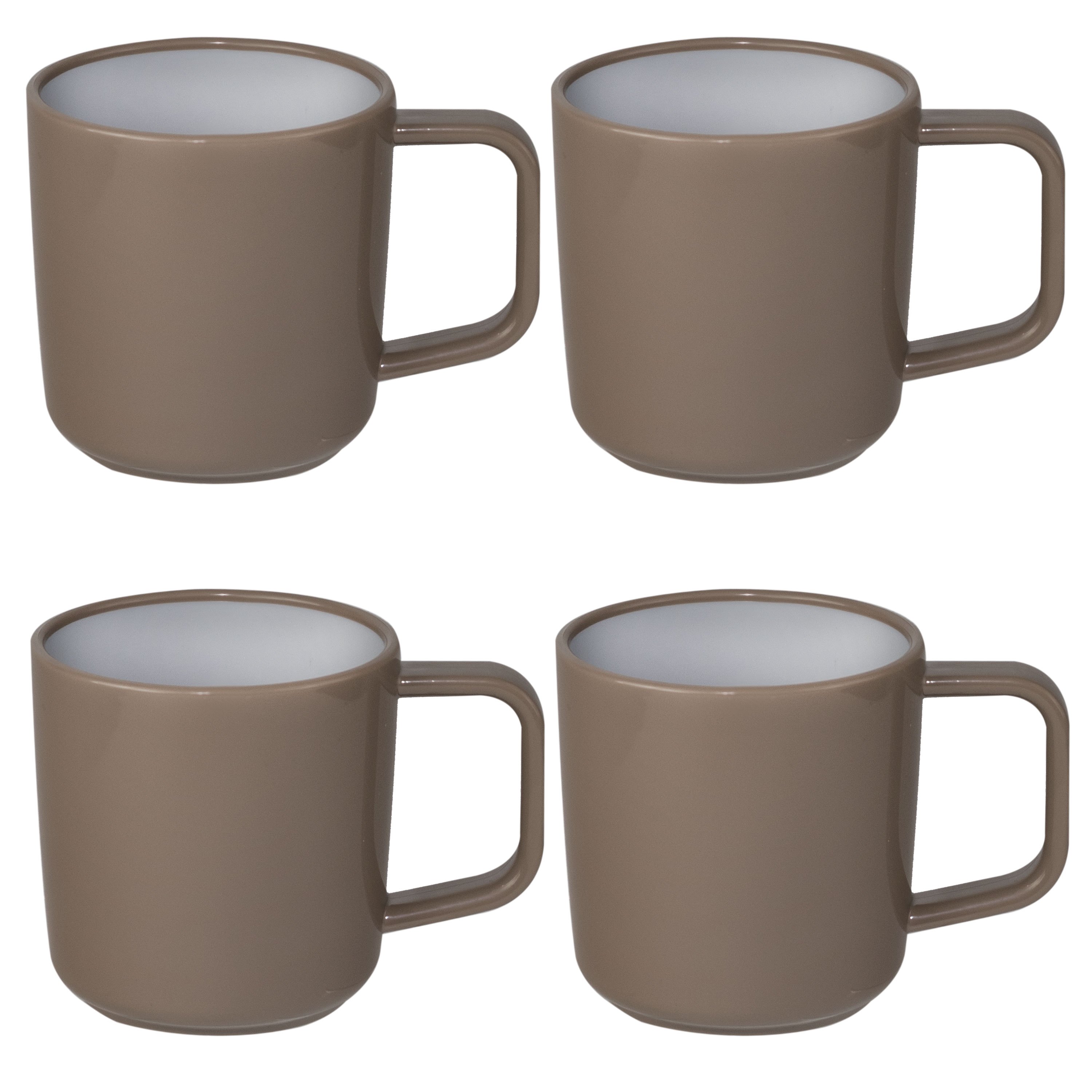 Abs Camping Mug Set, Non-slip Elegant Colors, 4 Mugs Ml - Brown & White Camping Tableware For Picnics