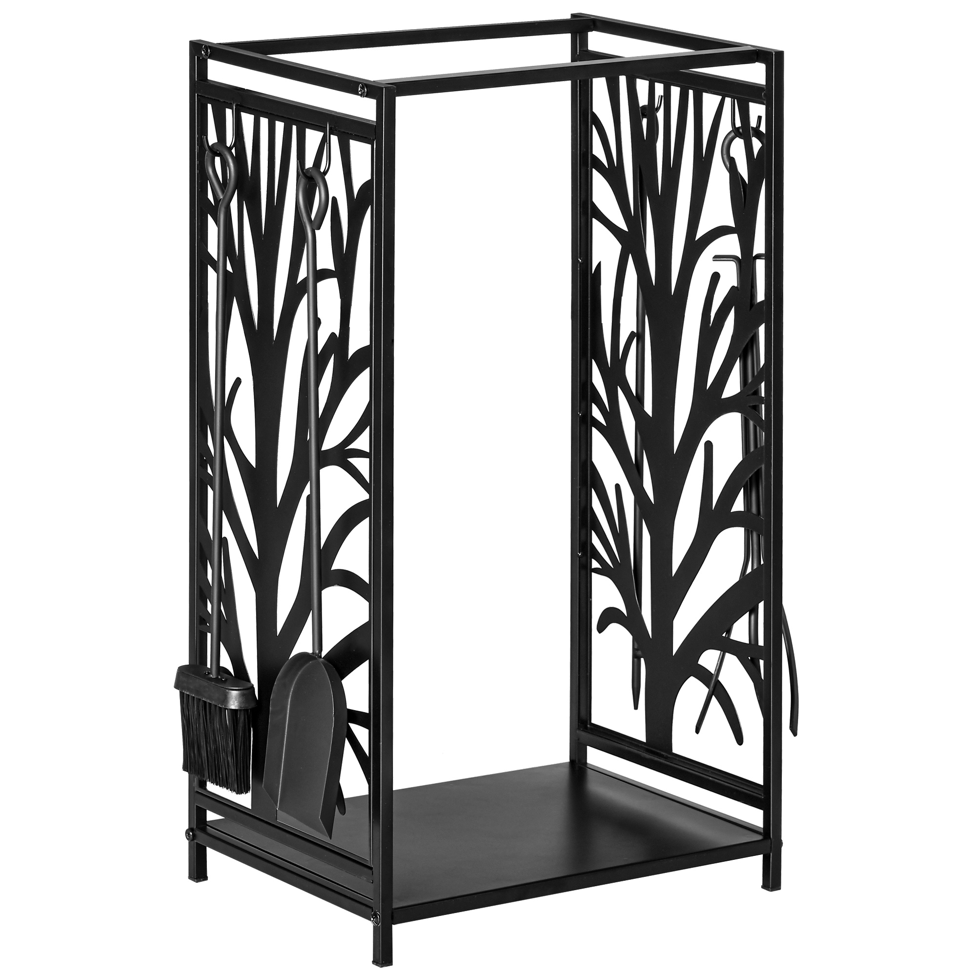 Image of Firewood Rack For Indoor Steel 46 X 30 X 70cm Firewood Rack With 4 Fireplace Tool Hooks Fireplace Accessory Set Firewood Stand For Fireplace Oven Firewood Holder For Firewood, Black