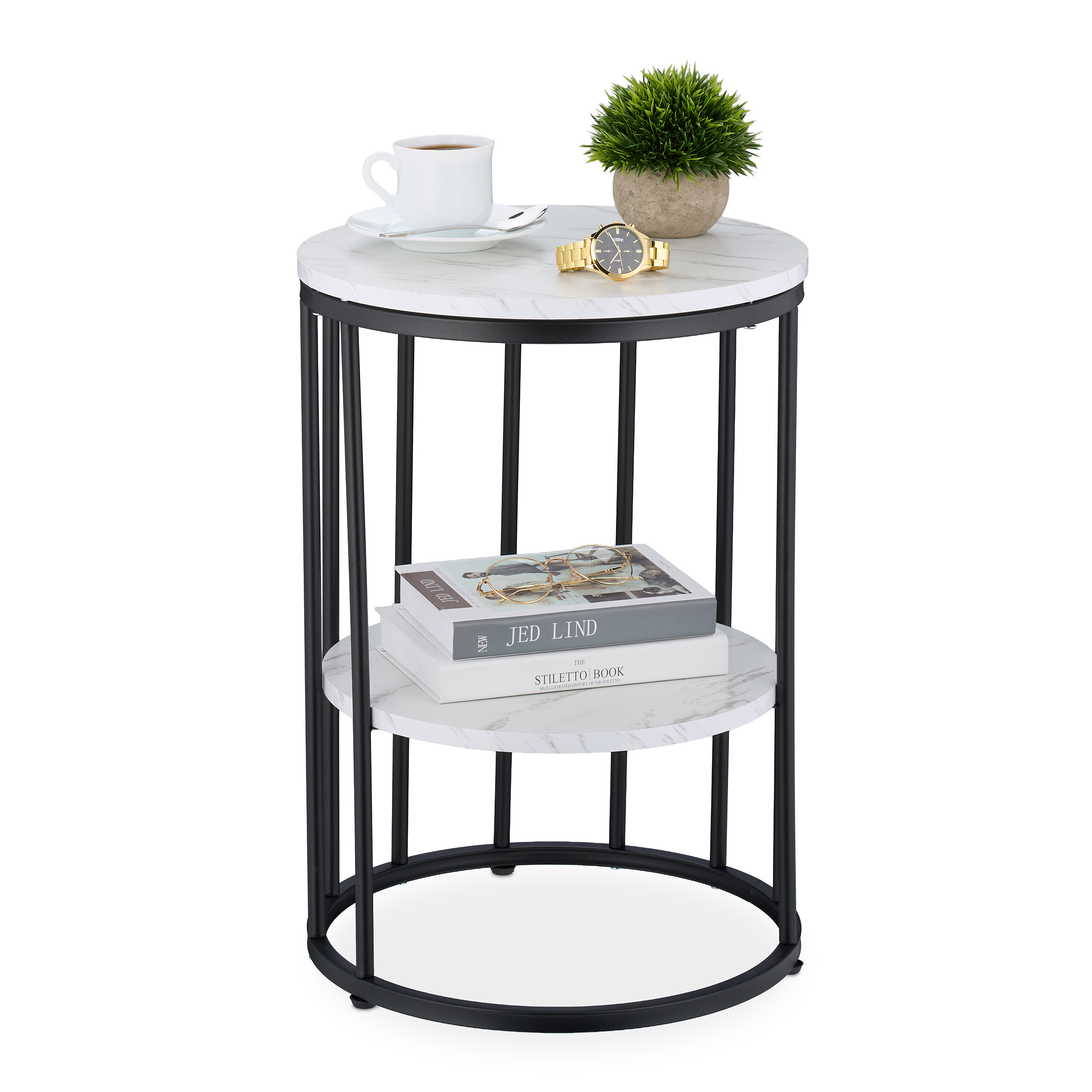 Side Table In White/black - (h)57 X Ø 40 Cm