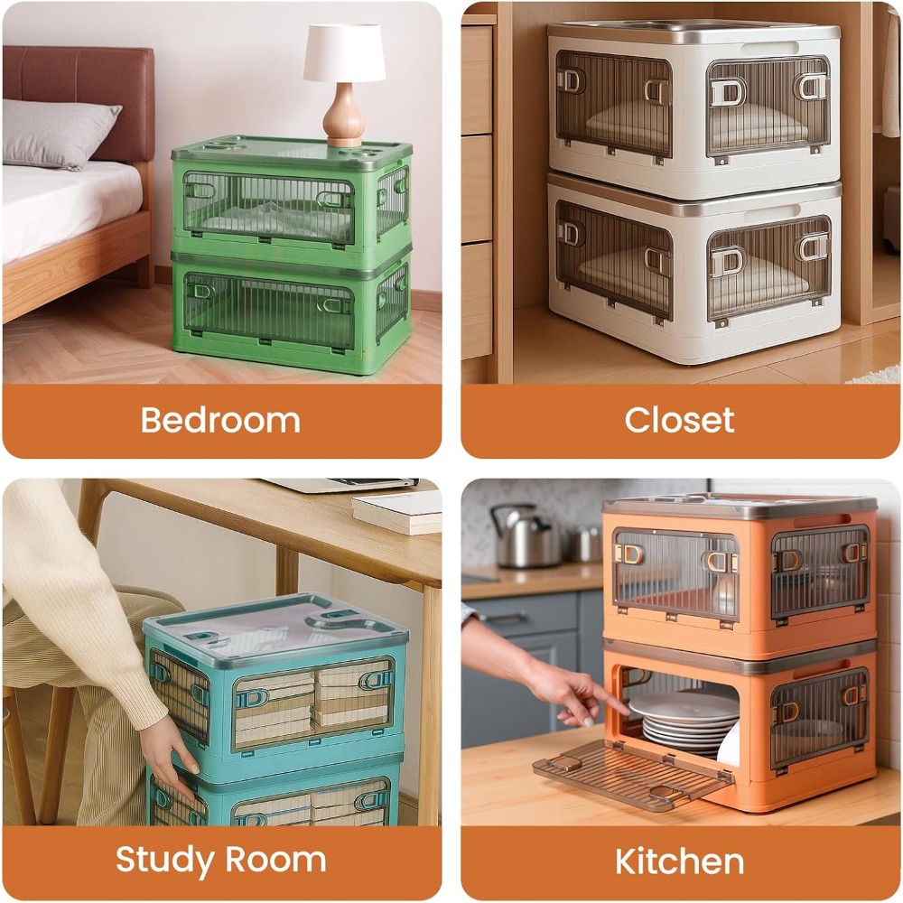 2 Pack 28L Folding Storage Boxes with Lids and Wheels
