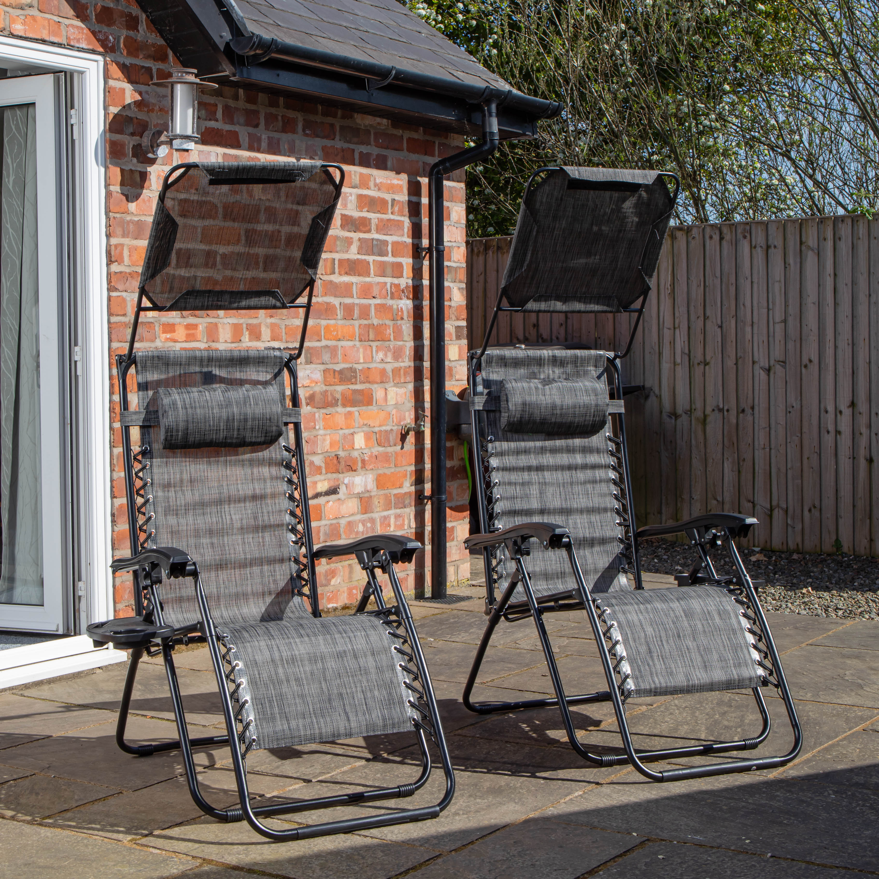 Pack of 2 Multi-Position Garden Gravity Relaxer Chair Sun Loungers with Sun Canopy in Grey - Samuel Alexander | TJ Hughes
