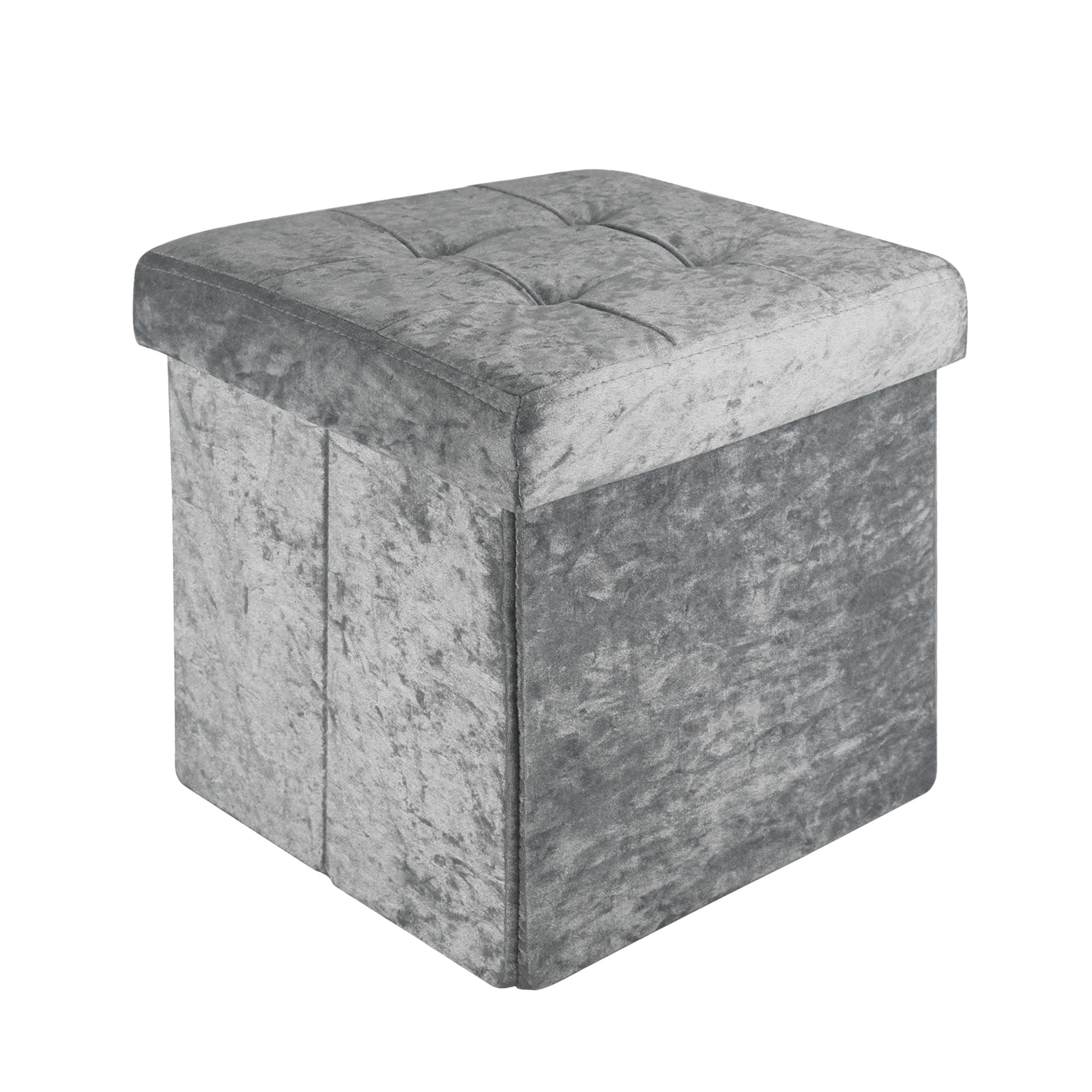 Image of Intirilife Folding Stool 30x30x30 Cm Velvet Seat Cube With Storage And Lid With Velvet Cover - Seat Cube Footrest Storage Box Chest Bench