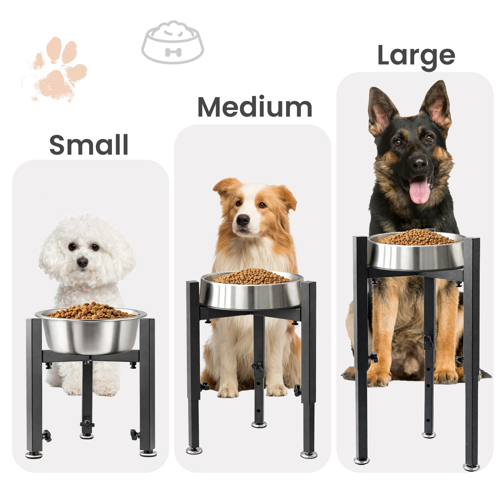 Height Adjustable Metal Dog Bowl Holder with 4 Levels, Easy Assembly