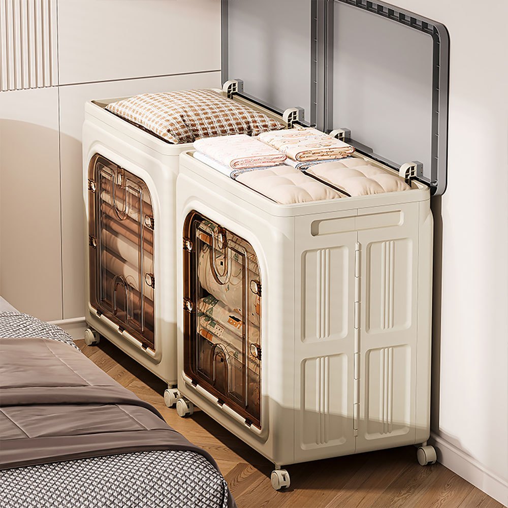 TEMU Clothes And Quilt Storage Box With Lid Large Capacity Folding Organizer Boxes Multi Purpose Transparent 3-way Sundries Container Bin Chest Trunk