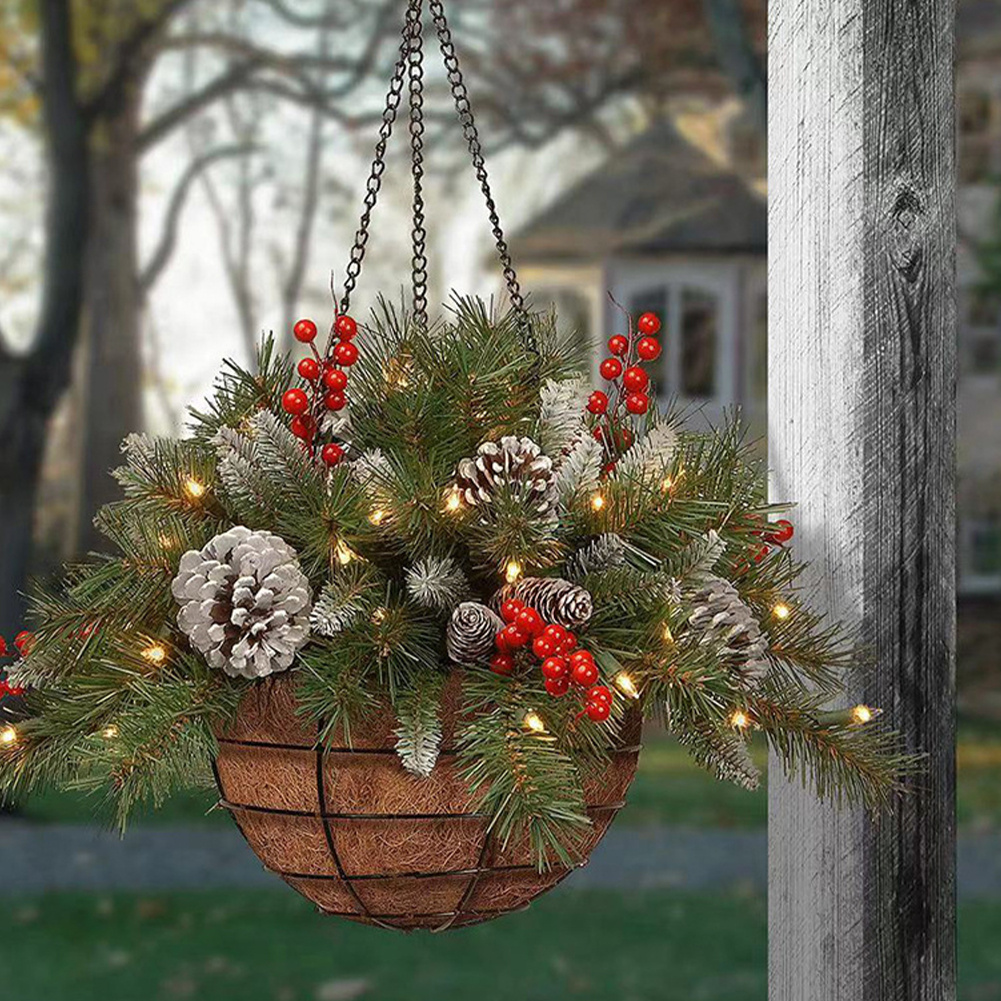 TEMU Festive Decorative Cottage Ornament Christmas Wreath Hanging Basket Design, Halloween Christmas Festival Supplies Decor For Home Holiday