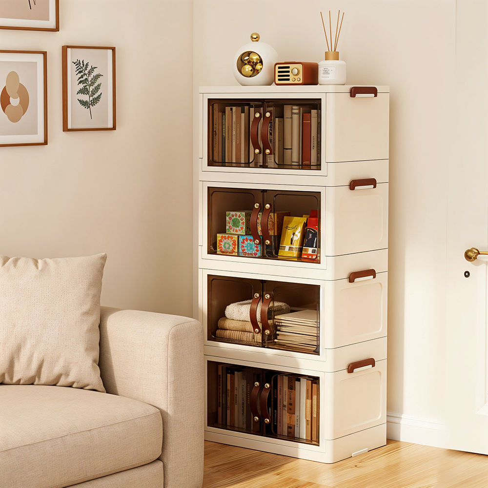 4-Tier White Storage Organizer Box with Clear Front Doors