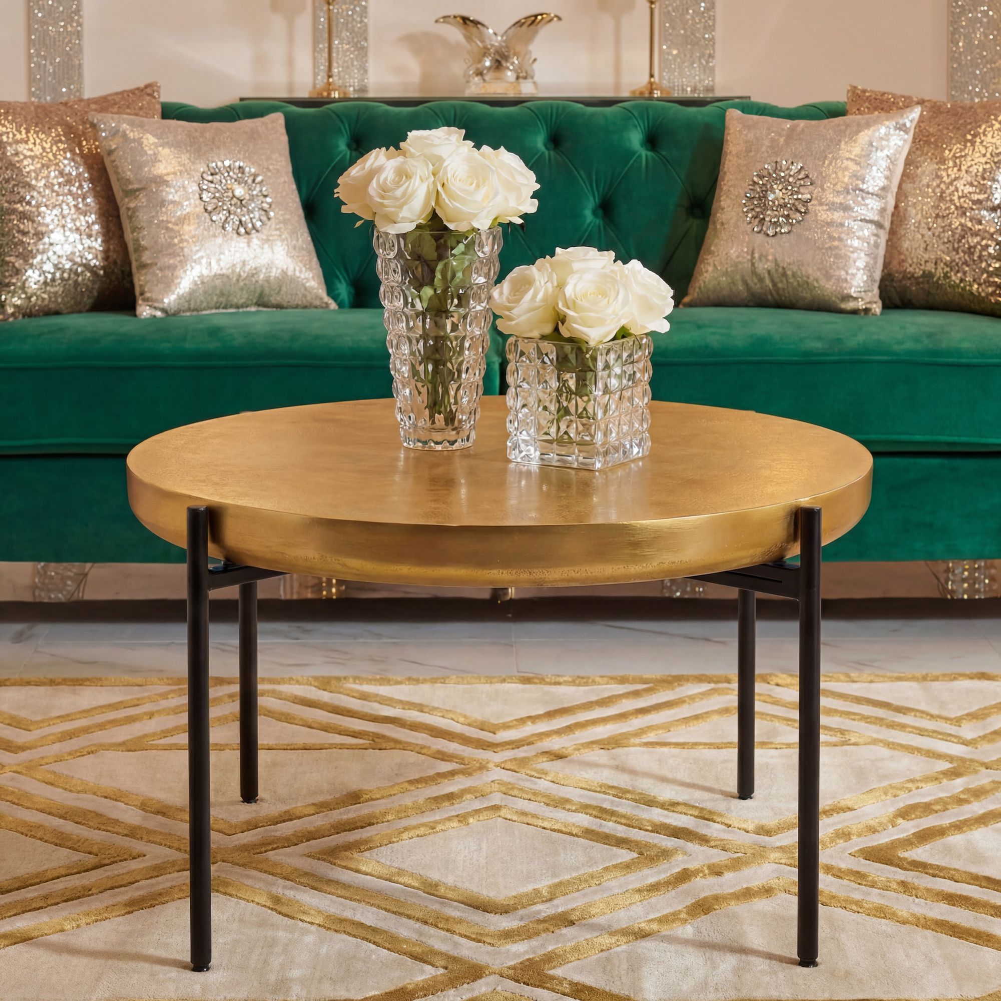 Round Aluminum Coffee Table 63cm Gold - Modern Room Table - Elegant Oriental Sofa Table - Metal Coffee Table - Table Side Table For Living Room Handmade