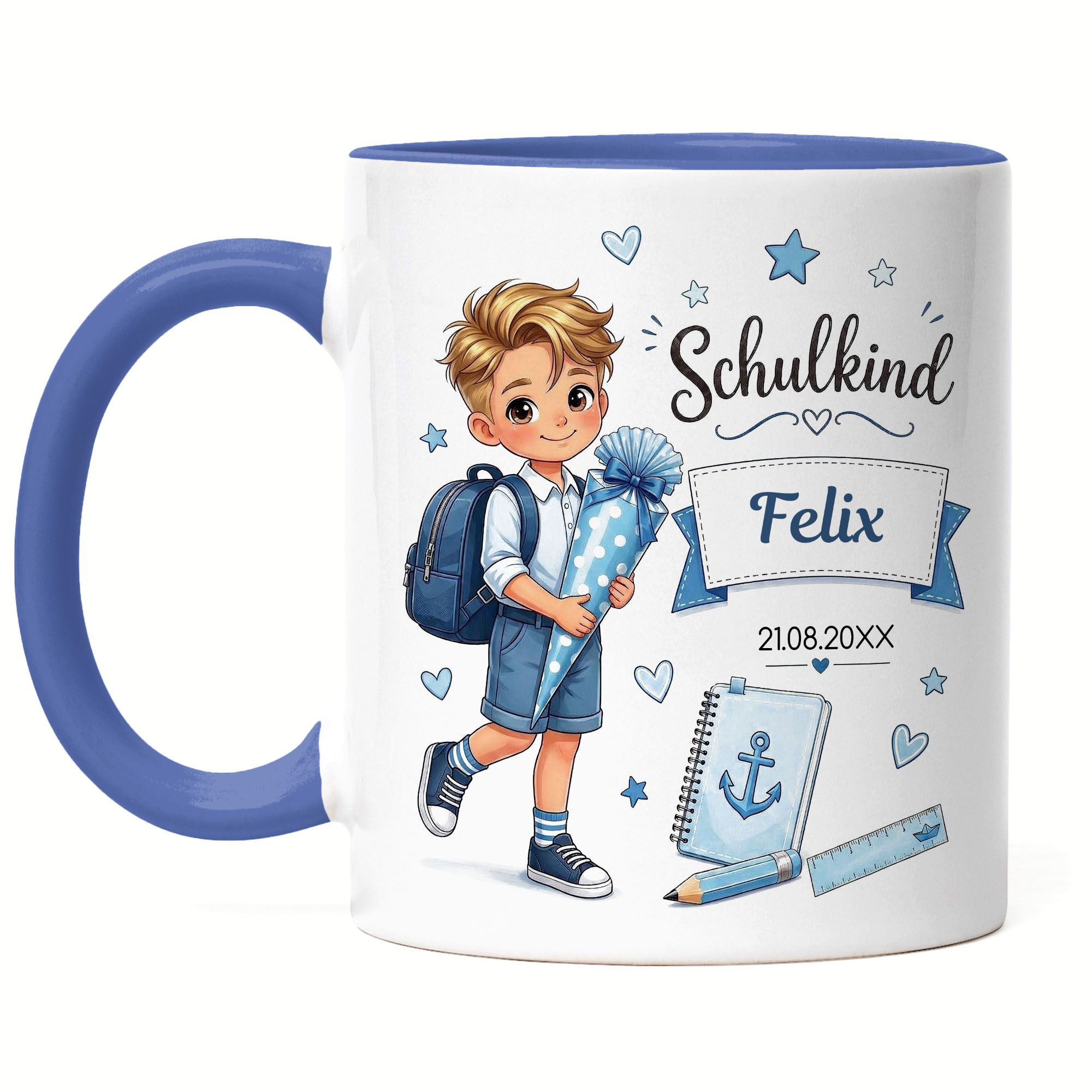 Personalized School Child Mug With Name For Boys, First Day Of School Gift 2026, Custom Candy Cone - Coffee Mug - Yellow Mug