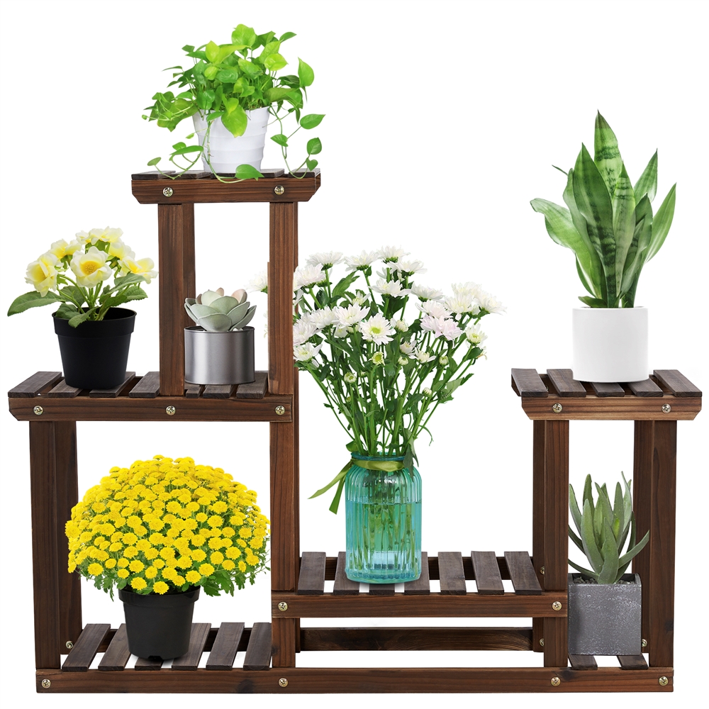 E-shop Costoffs Pflanzenregal aus Holz Mehrstöckiges Blumenregal mit 4 Ebenen Blumenständer Pflanzentreppe für Indoor & Outdoor