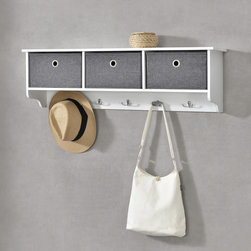 Wardrobe 100x20x30cm With 3 Storage Boxes With 5 Hooks Coat Hooks Wardrobe Max. 15 Kg White/grey