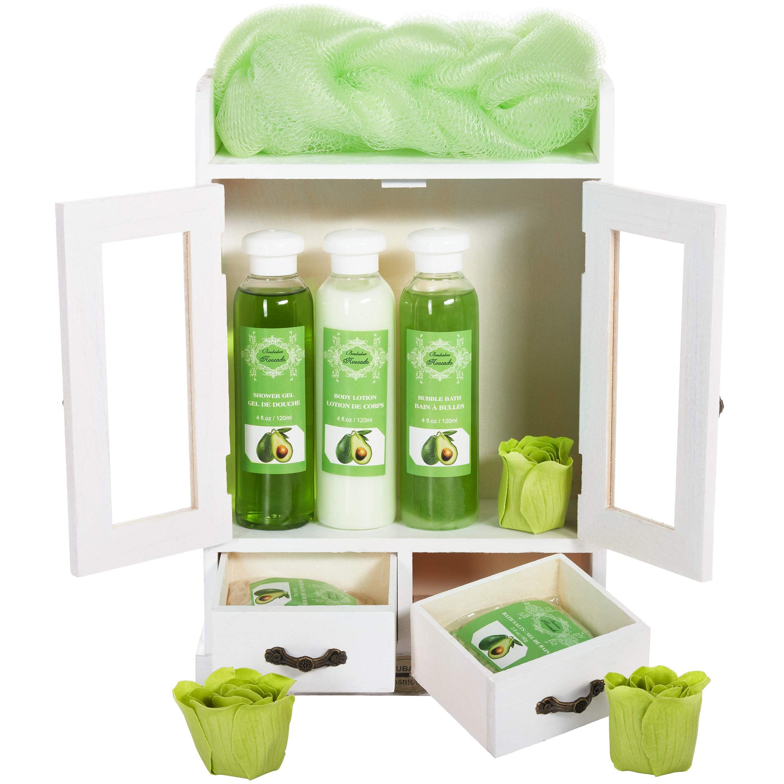 Image of Brubaker Cosmetics - 10-piece Bath And Care Set Gift Set - Avocado - In Vintage Beauty Cabinet White