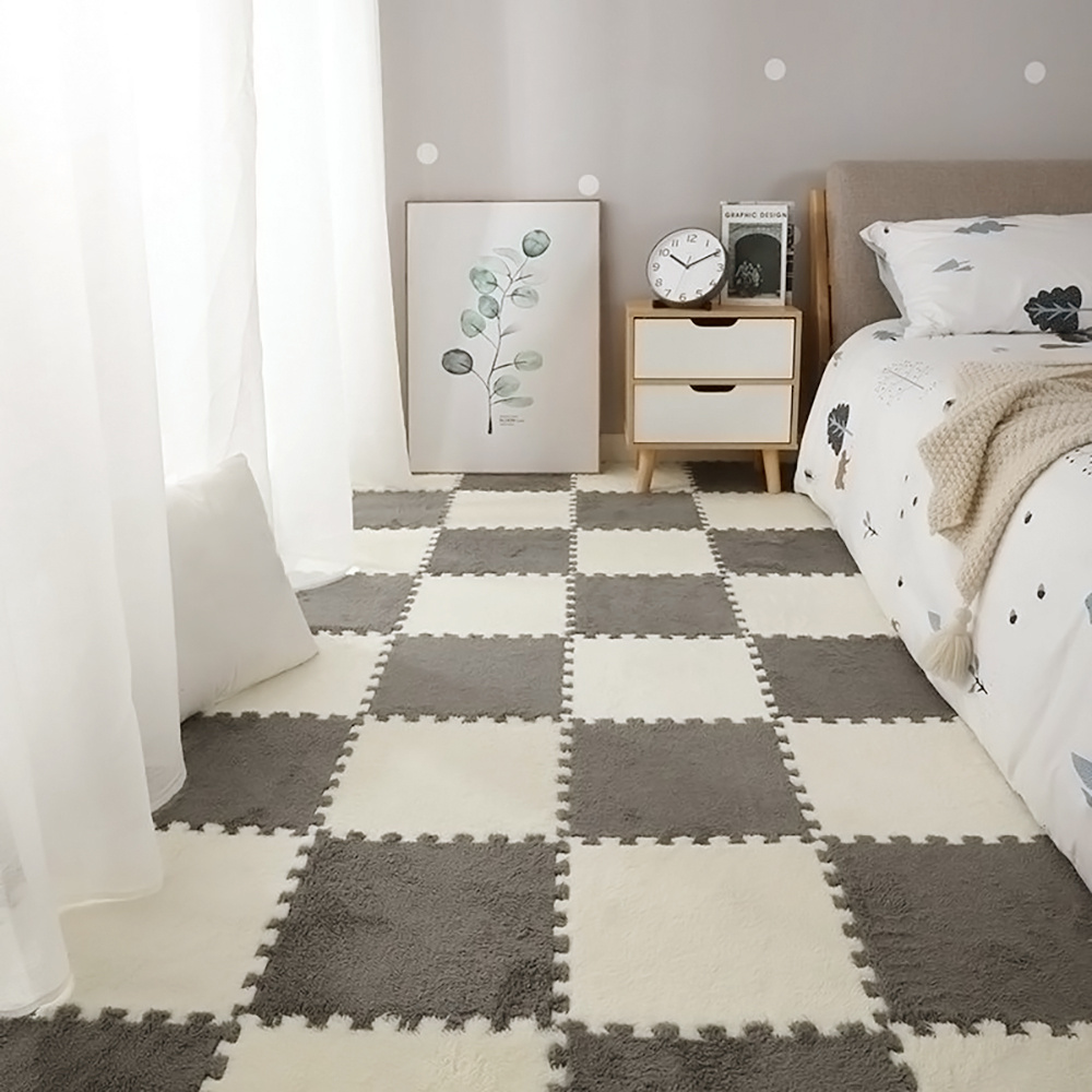 12/24pcs Set of Plush Patchwork Carpet Mats, 30x30cm, Non-slip EVA Foam Washable Thickened Carpet, Multi-color Patchwork Interlocking Floor Non-slip Floor Mats for Living Room Bedside and Game Room