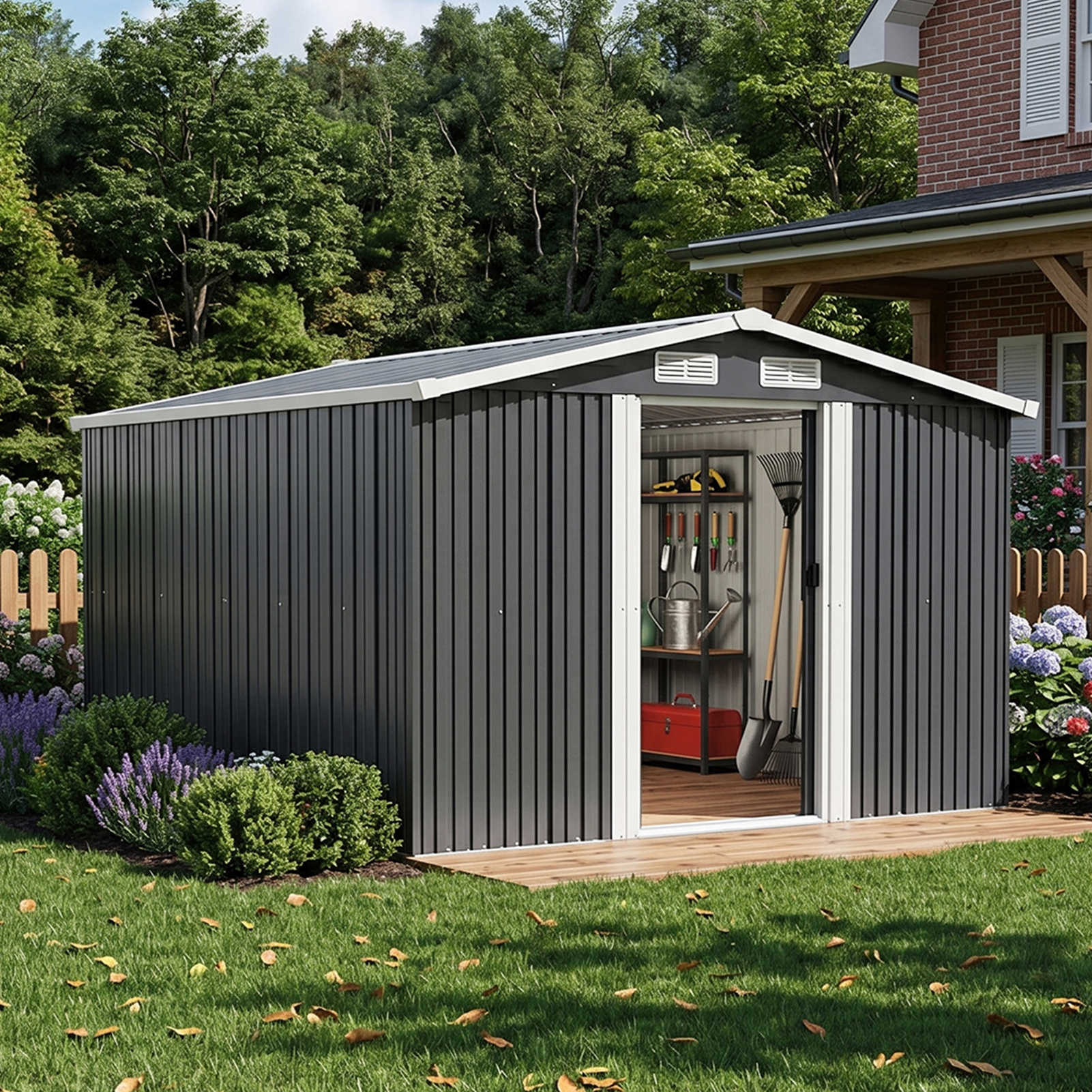 TEMU 10x8 Ft Large Metal Garden Tool Storage Shed Removable Outdoor Storage House Tool Storage Shed Strong Reinforced Roof Structure Corrosion Metal