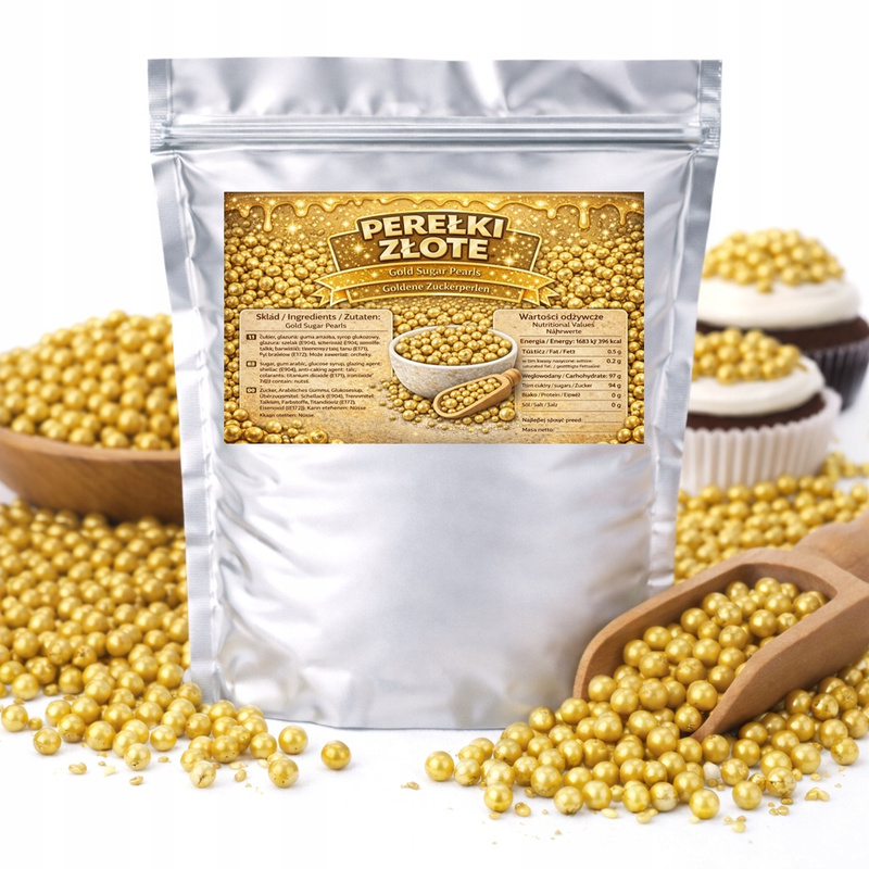 TEMU Goldene Metallic-Perlen - Kuchen- und Dessert-Topping, Glamour-Effekt, 200g