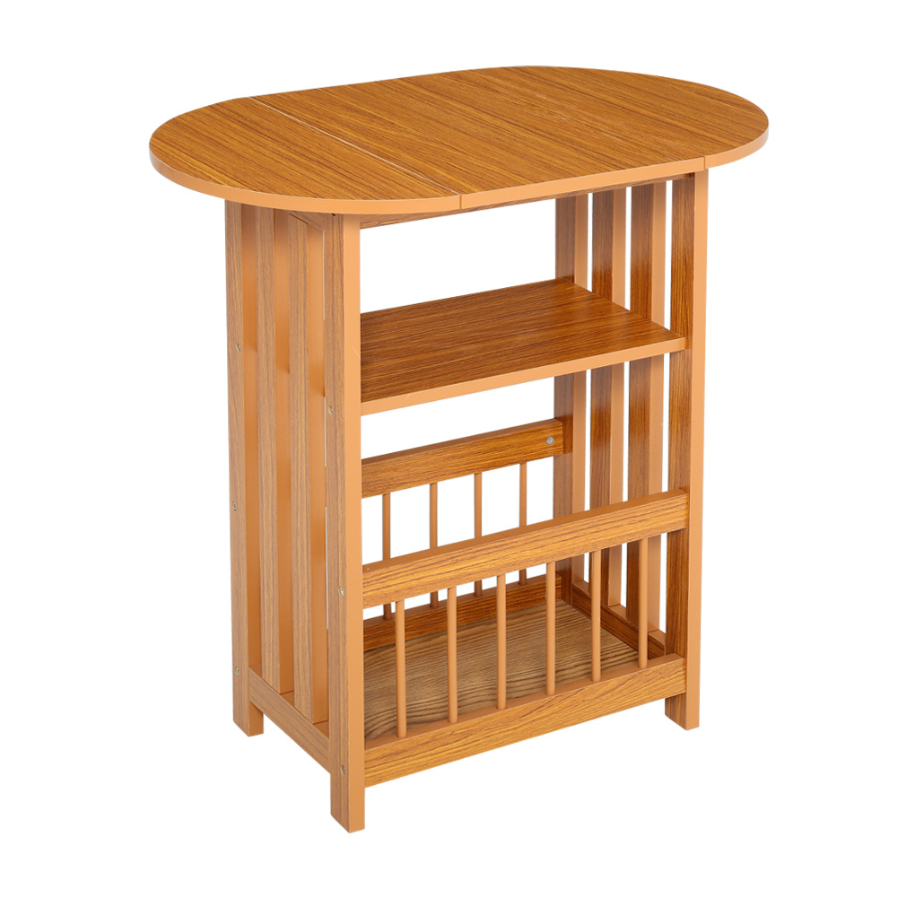 Modern Wooden Side Table with Storage Shelf and Foldable Desktop