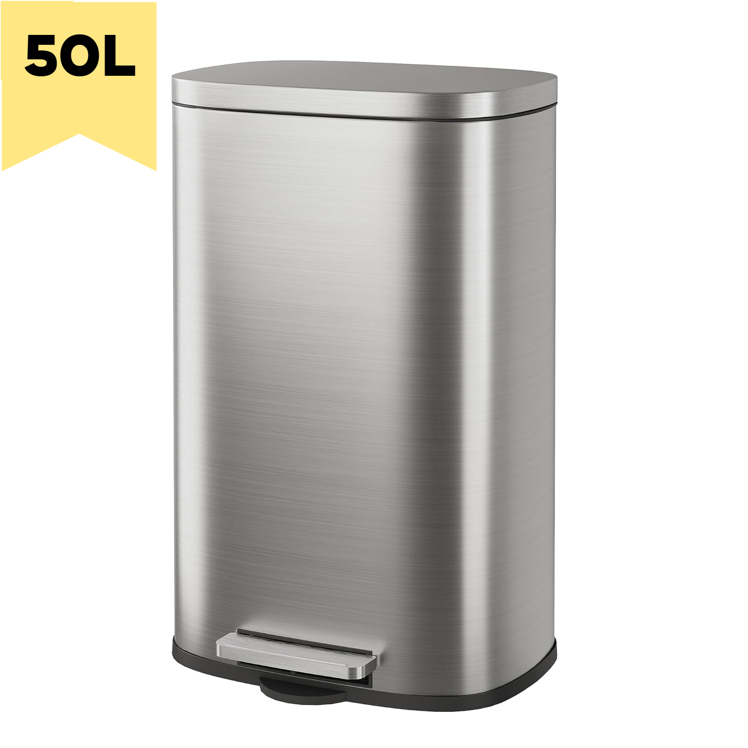 Image of 50l Stainless Steel Rubbish Bin, Large Pedal Bin With Inner Bucket And Lid, Waste Bin For Kitchen, Bedroom Or Office, Silver