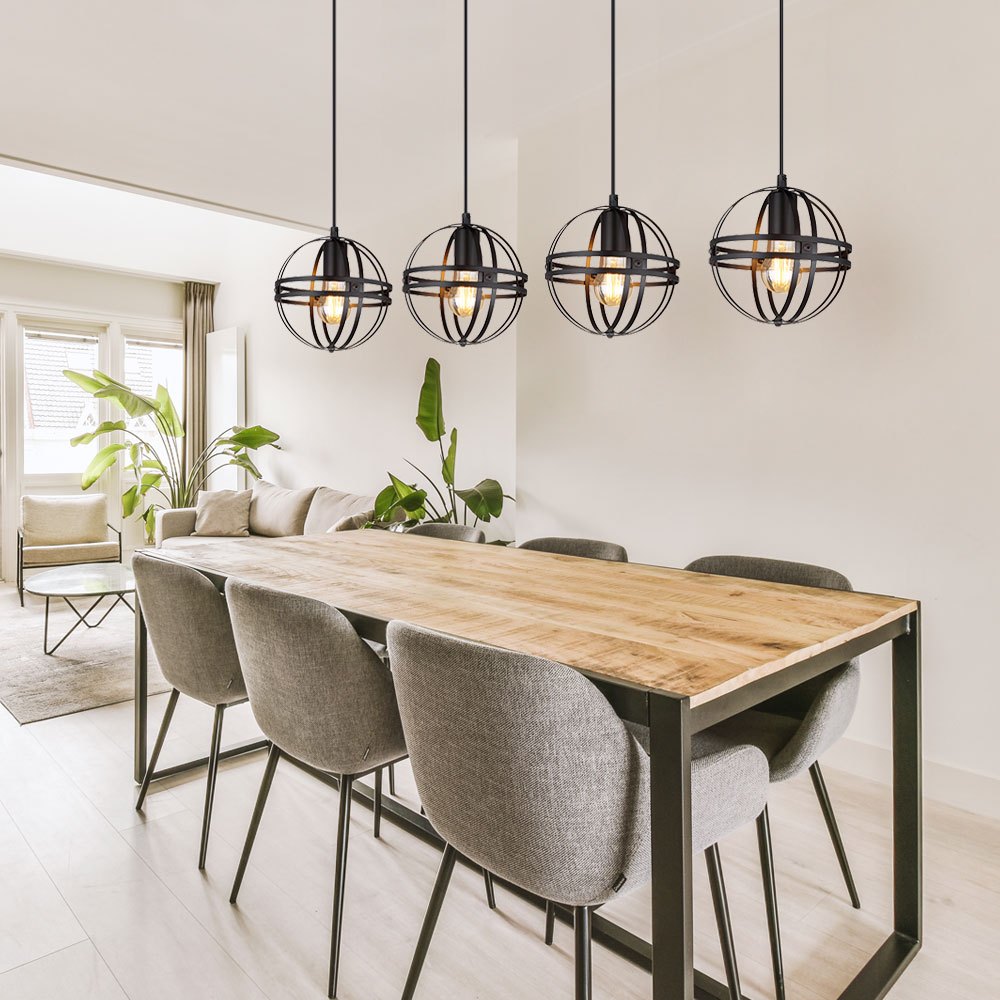 Pendant Lamp Hanging Lamp Dining Table Lamp, 4-flame, , Height Adjustable, Ball, Metal, Black, 4x E27 Socket, Lxbxh 100x20x120 Cm