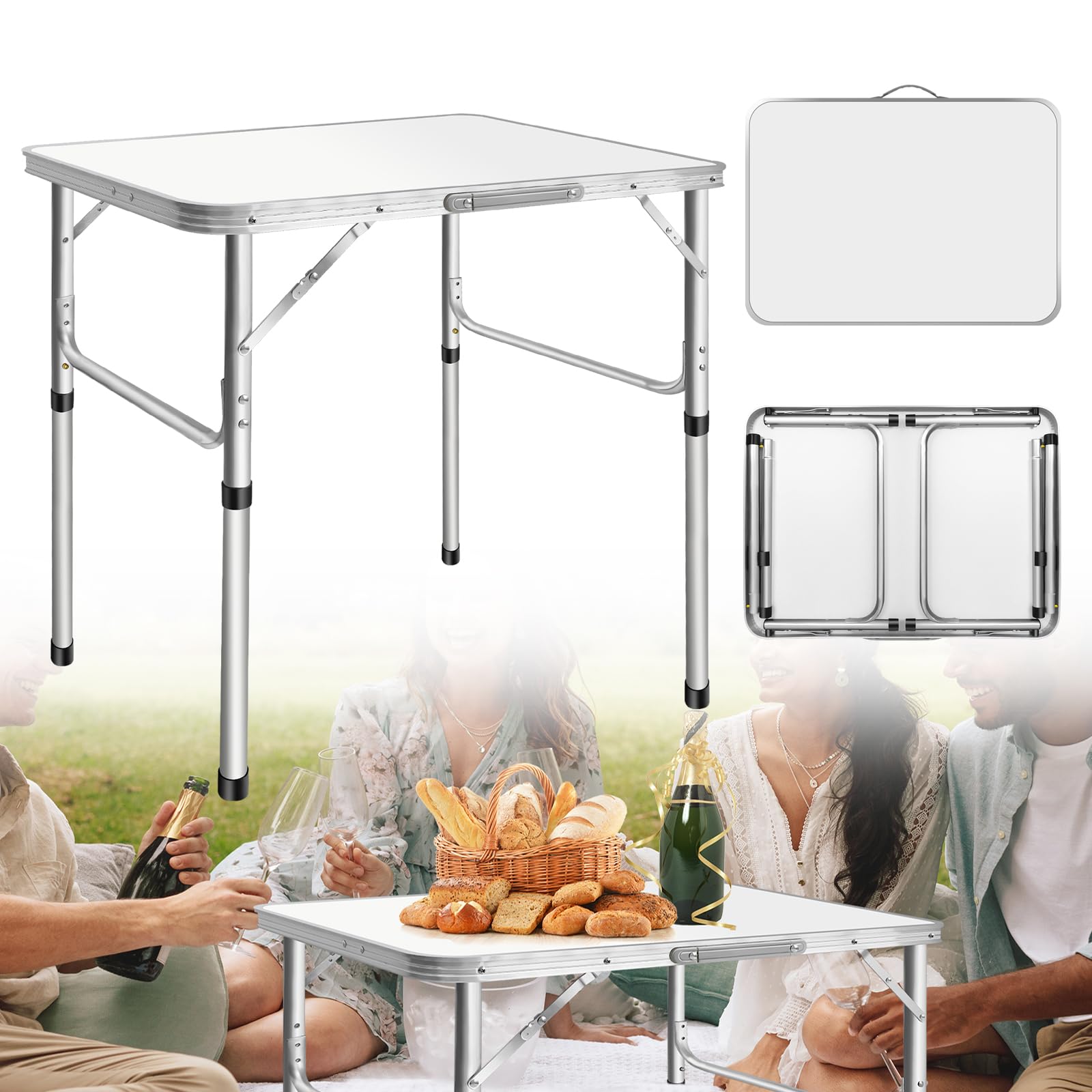 E-shop Campingtisch faltbar Klapptisch Camping Tisch mit Tragegriff, Klapptisch Höhenverstellbar, Gartentisch Aluminium, Tragbarer Campingtisch, für